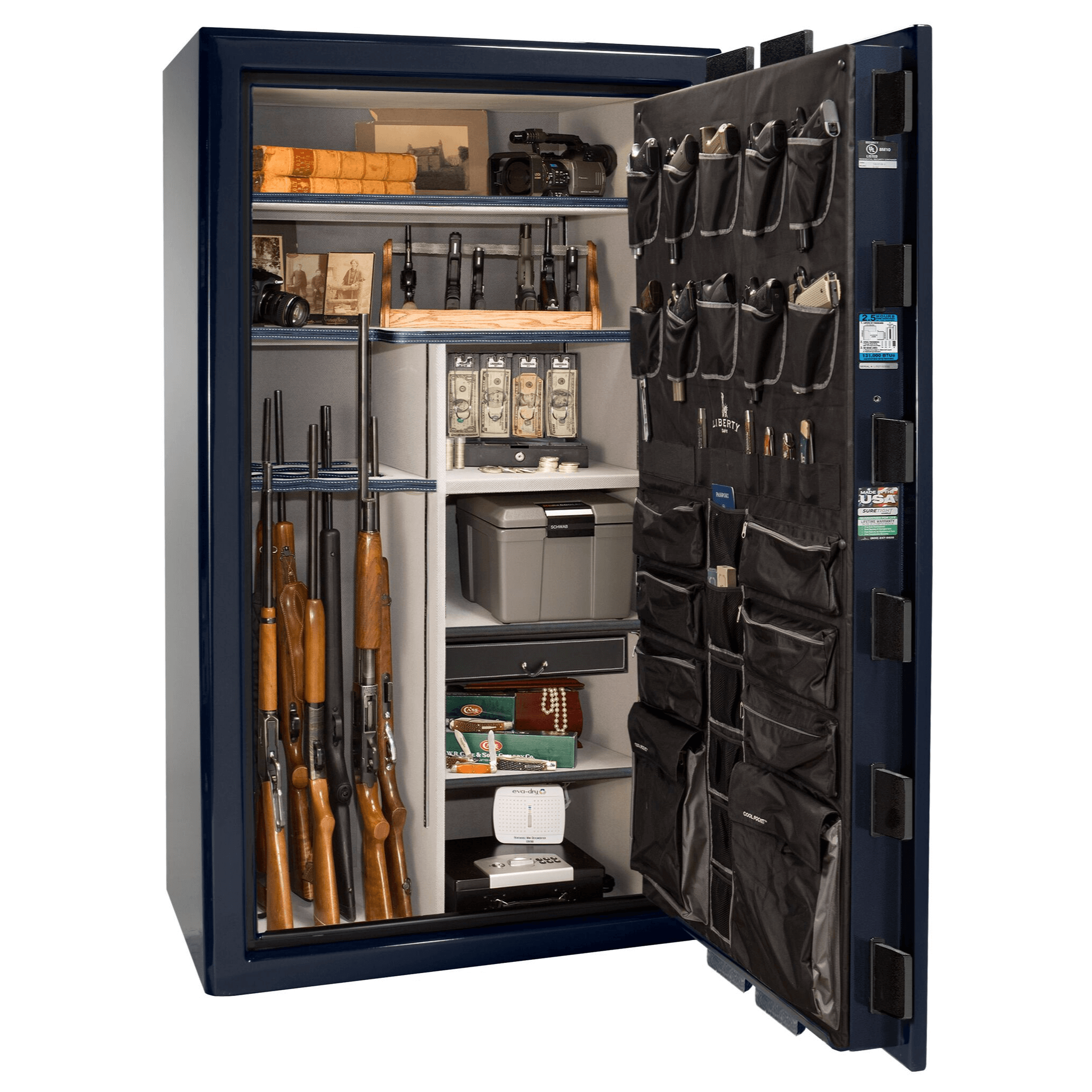 Presidential Series | Level 8 Security | 2.5 Hours Fire Protection | 50 | Dimensions: 72.5"(H) x 42.25"(W) x 27.75"(D*) | Blue Gloss | Chrome Hardware | Electronic Lock | Idaho Safe & Vault, Caldwell Idaho