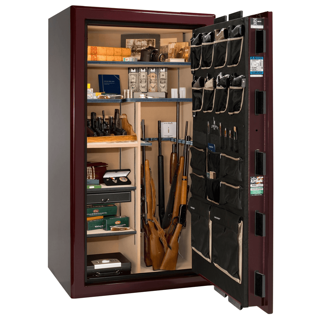 Presidential Series | Level 8 Security | 2.5 Hours Fire Protection | 40 | Dimensions: 66.5"(H) x 36.25"(W) x 27.75"(D*) | Burgundy Gloss | Gold Hardware | Electronic Lock | Idaho Safe & Vault, Caldwell Idaho