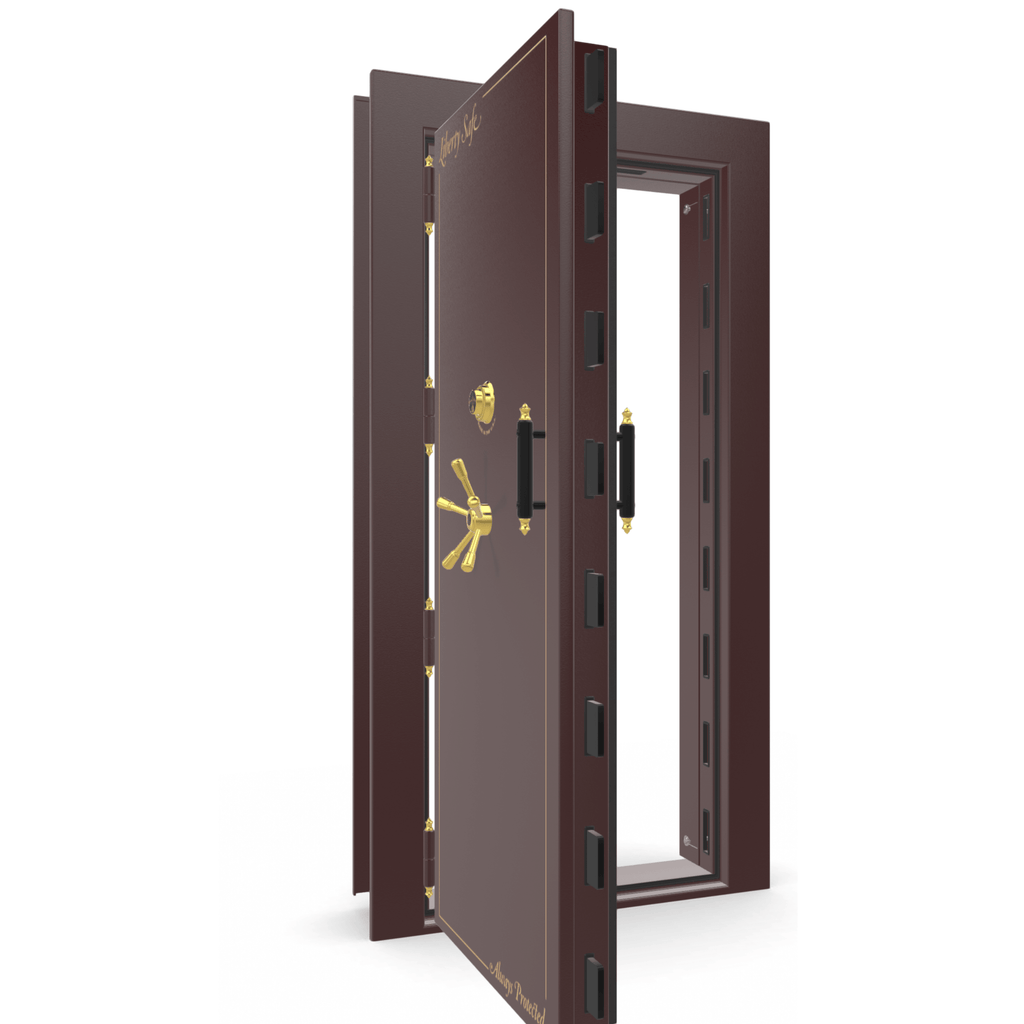 Vault Door Series | Out-Swing | Left  Hinge | Burgundy Marble | Mechanical Lock - open | Idaho Safe & Vault, Caldwell Idaho