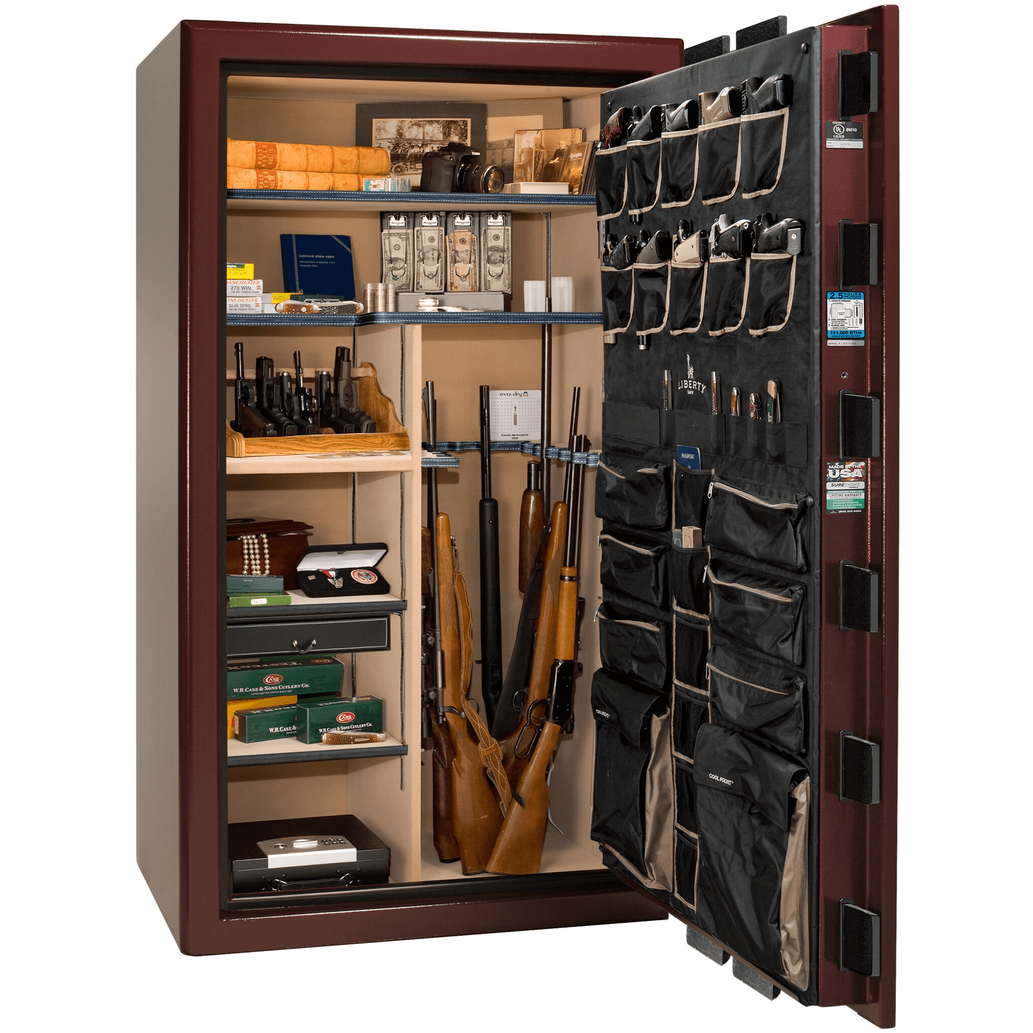 Presidential Series | Level 8 Security | 2.5 Hours Fire Protection | 50 | Dimensions: 72.5"(H) x 42.25"(W) x 27.75"(D*) | Burgundy Marble | Gold Hardware | Mechanical Lock | Idaho Safe & Vault, Caldwell Idaho