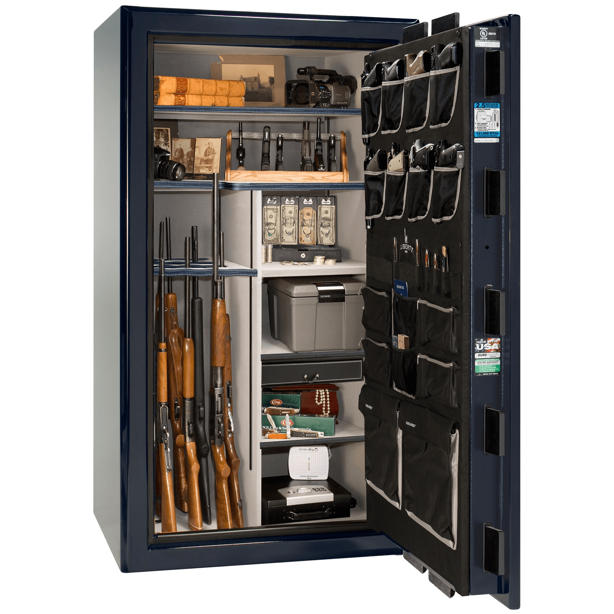 Presidential Series | Level 8 Security | 2.5 Hours Fire Protection | 40 | Dimensions: 66.5"(H) x 36.25"(W) x 27.75"(D*) | Blue Gloss | Chrome Hardware | Mechanical Lock | Idaho Safe & Vault, Caldwell Idaho