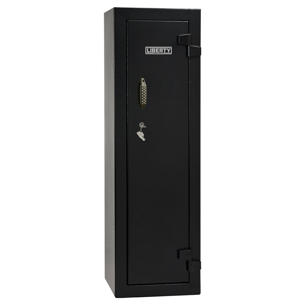 Ammo Cabinet 10 |  Dimensions: 59”(H) x 18”(W) x 16”(D) | 1 (Expandable to 2) Long Guns | Black - closed | Idaho Safe & Vault, Caldwell Idaho