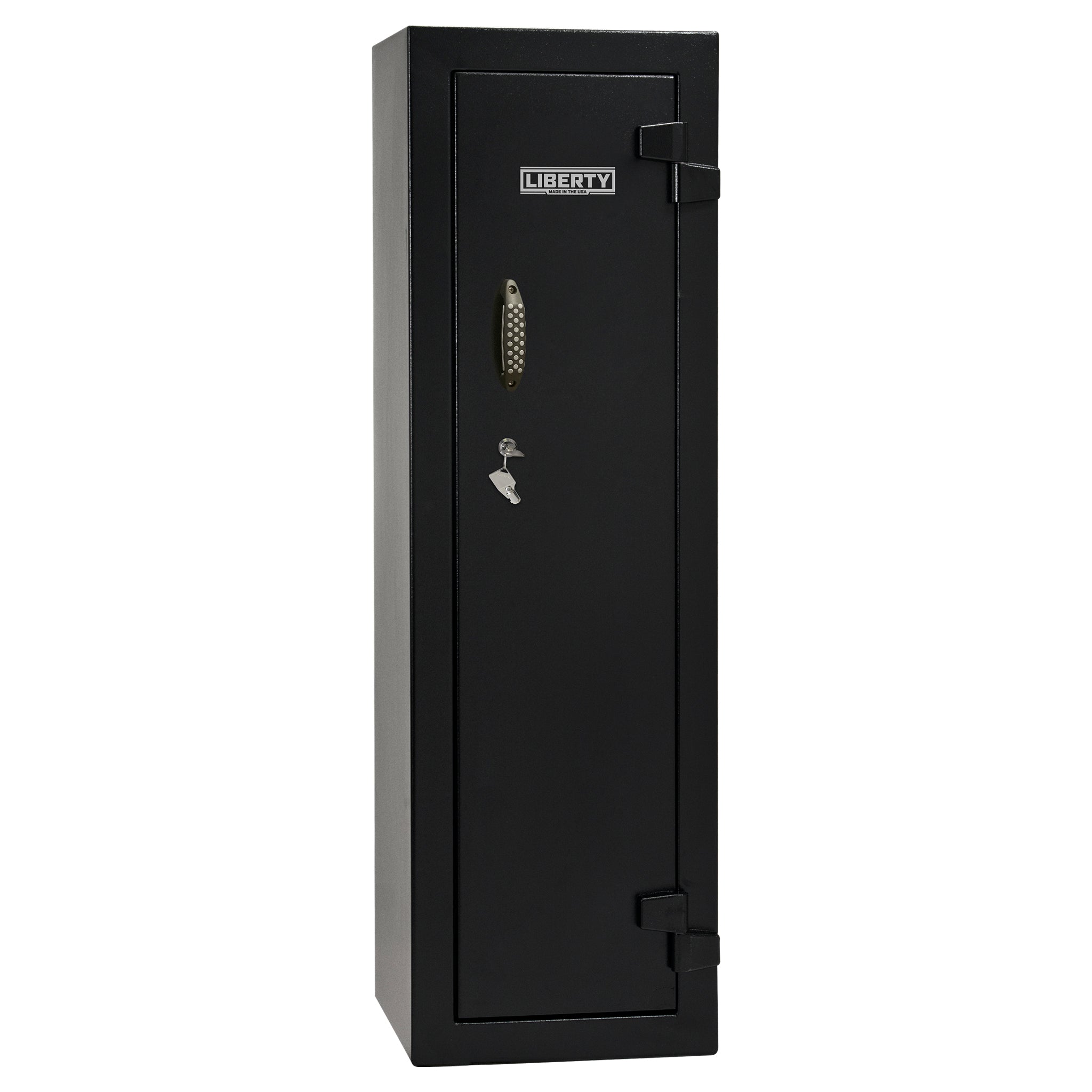 Ammo Cabinet 10 |  Dimensions: 59”(H) x 18”(W) x 16”(D) | 1 (Expandable to 2) Long Guns | Black - closed | Idaho Safe & Vault, Caldwell Idaho
