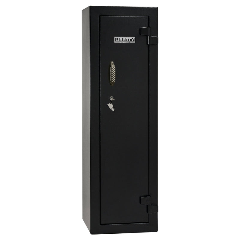 Ammo Cabinet 10 |  Dimensions: 59”(H) x 18”(W) x 16”(D) | 1 (Expandable to 2) Long Guns | Black - closed | Idaho Safe & Vault, Caldwell Idaho