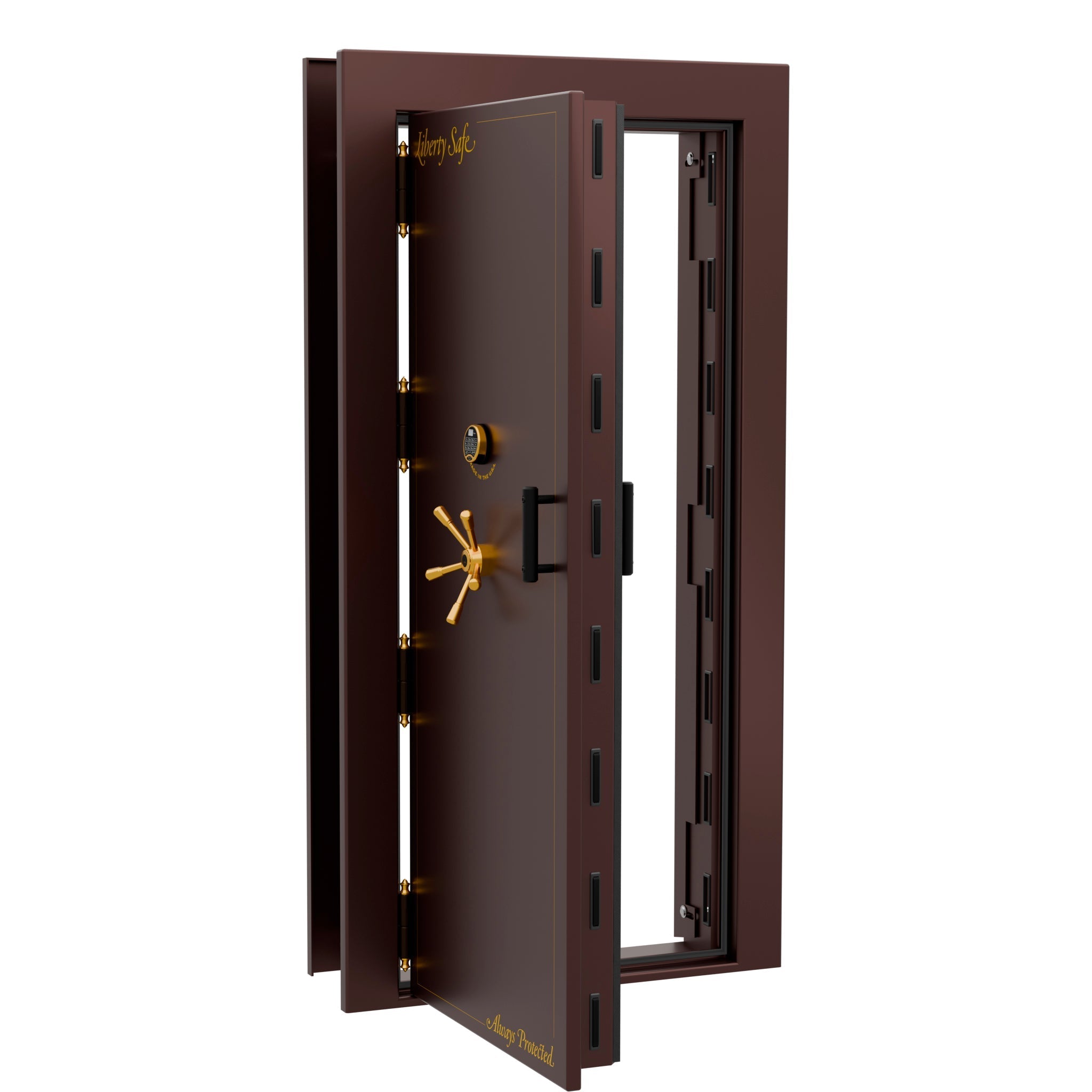 Vault Door Series | Out-Swing | Left  Hinge | Burgundy Marble | Electronic Lock - open | Idaho Safe & Vault, Caldwell Idaho