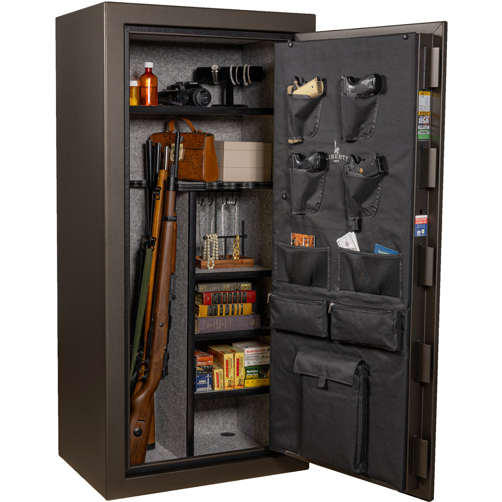 Liberty Centurion 24-Gun Safe | Bronze Texture — Open Interior with Firearms | Idaho Safe & Vault