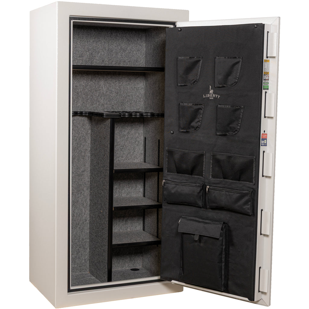 Liberty Centurion 24-Gun Safe | White Suede Texture — Open Interior Empty | Idaho Safe & Vault