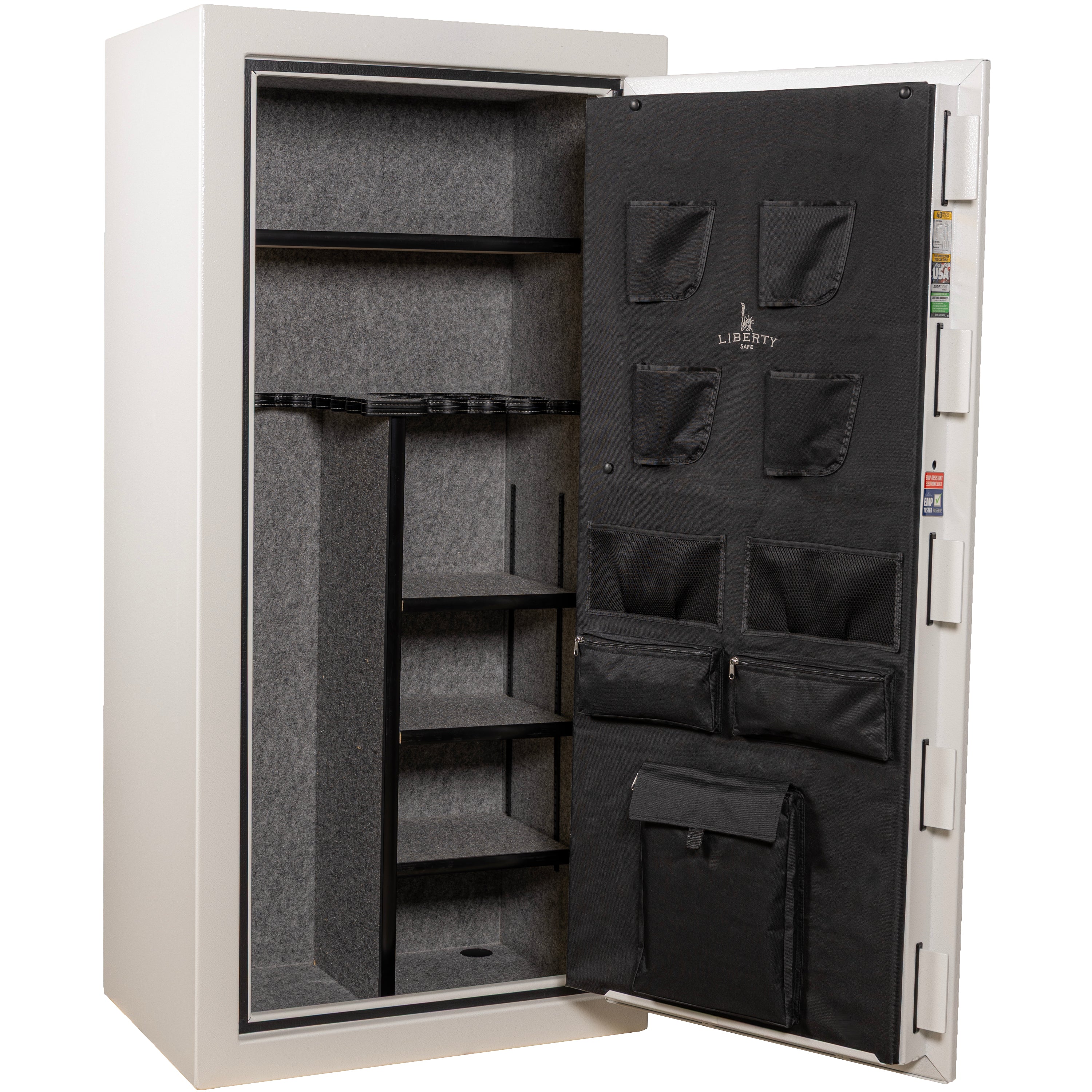 Liberty Centurion 24-Gun Safe | White Suede Texture — Open Interior Empty | Idaho Safe & Vault