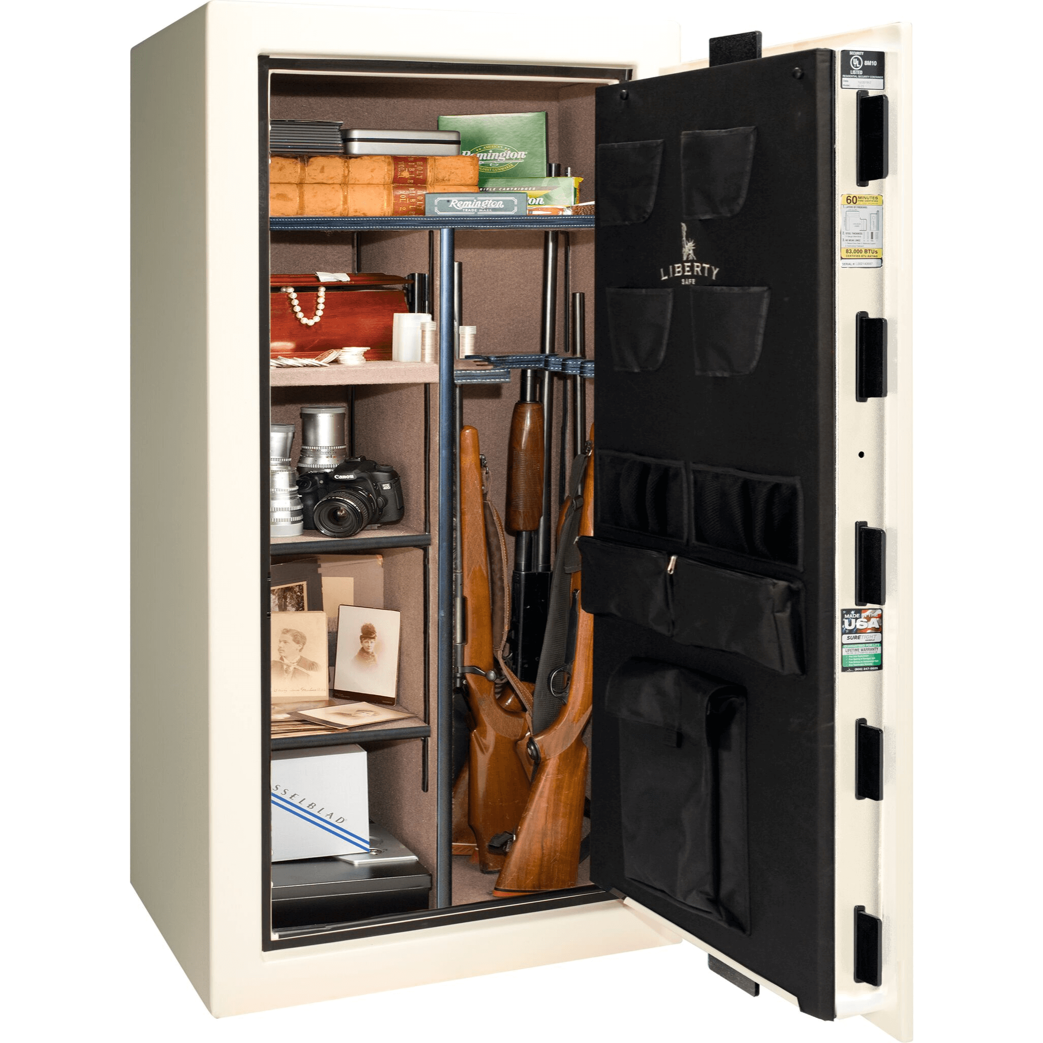 Colonial Series | Level 4 Security | 75 Minute Fire Protection | 23 | DIMENSIONS: 60.5"(H) X 30"(W) X 22"(D*) | White Gloss Black Chrome | Electronic Lock Open | Idaho Safe & Vault, Caldwell Idaho