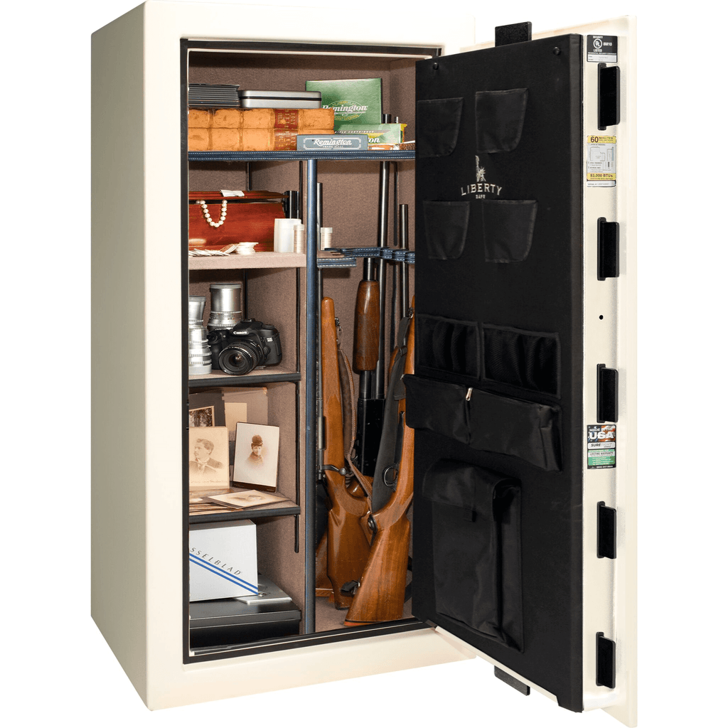 Colonial Series | Level 4 Security | 75 Minute Fire Protection | 23 | DIMENSIONS: 60.5"(H) X 30"(W) X 22"(D*) | White Gloss Black Chrome | Mechanical Lock Open | Idaho Safe & Vault, Caldwell Idaho