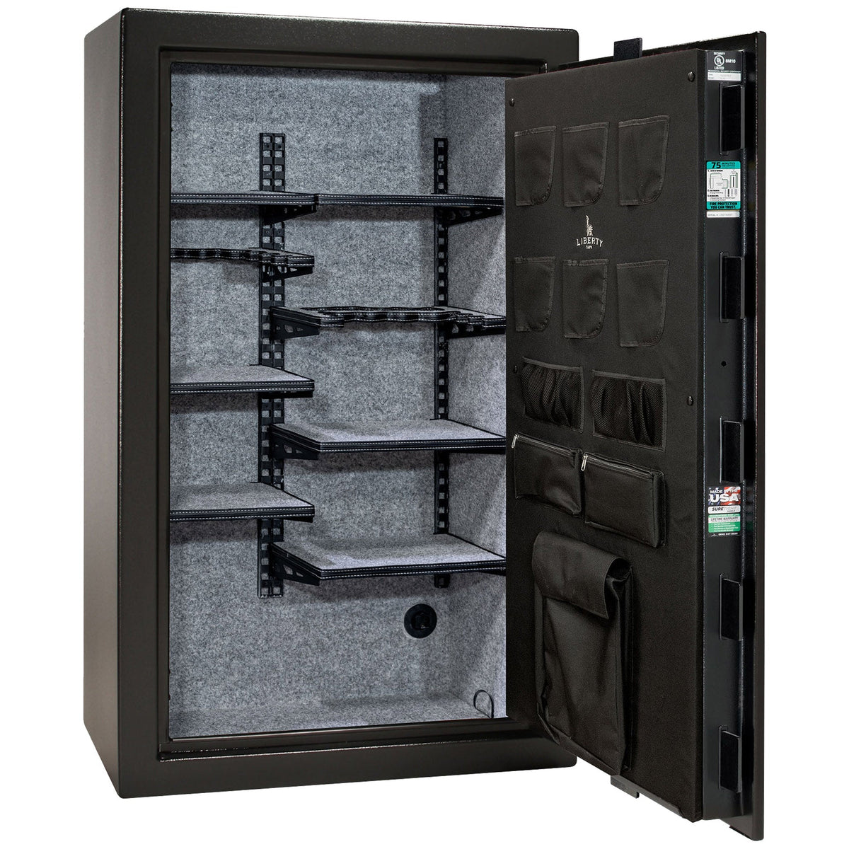 Colonial Series | Level 4 Security | 75 Minute Fire Protection | 30 PRO FLEX | DIMENSIONS: 60.5"(H) X 36"(W) X 22"(D*) | Black Textured | Mechanical Lock - Open | Idaho Safe & Vault, Caldwell Idaho