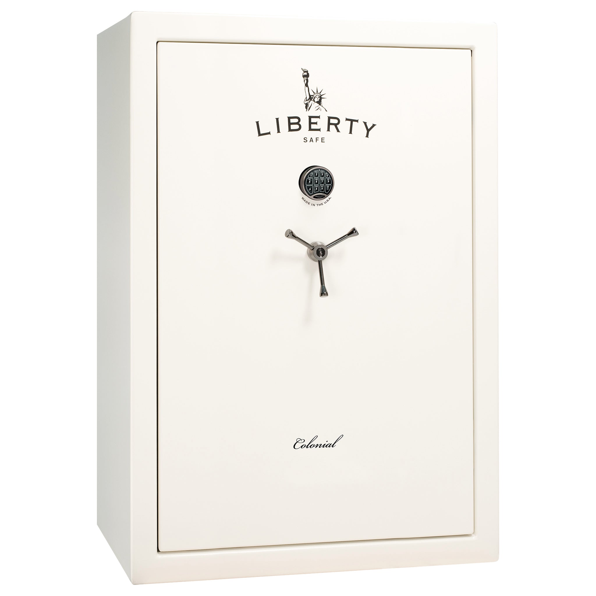 Colonial Series | Level 4 Security | 75 Minute Fire Protection | 35 | DIMENSIONS: 60.5"(H) X 42”(W) X 22"(D*) | White Gloss Black Chrome | Electronic Lock - closed | Idaho Safe & Vault, Caldwell Idaho