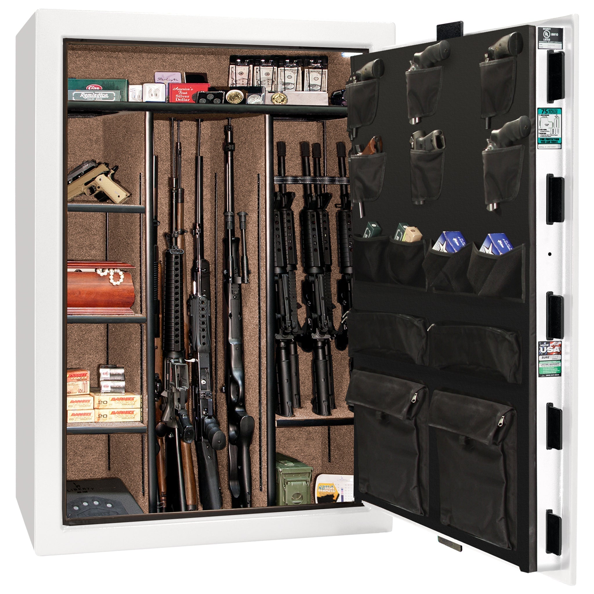 Colonial Series | Level 4 Security | 75 Minute Fire Protection | 35 | DIMENSIONS: 60.5"(H) X 42”(W) X 22"(D*) | White Gloss Black Chrome | Mechanical Lock - open | Idaho Safe & Vault, Caldwell Idaho