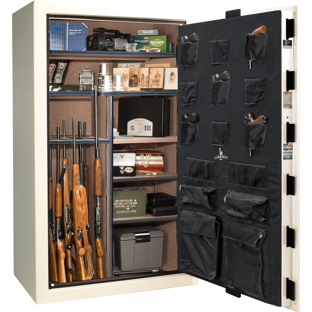 Colonial Series | Level 4 Security | 75 Minute Fire Protection | 50 | DIMENSIONS: 72.5"(H) X 42"(W) X 27.5"(D*) | White Gloss Black Chrome | Electronic Lock Open | Idaho Safe & Vault, Caldwell Idaho