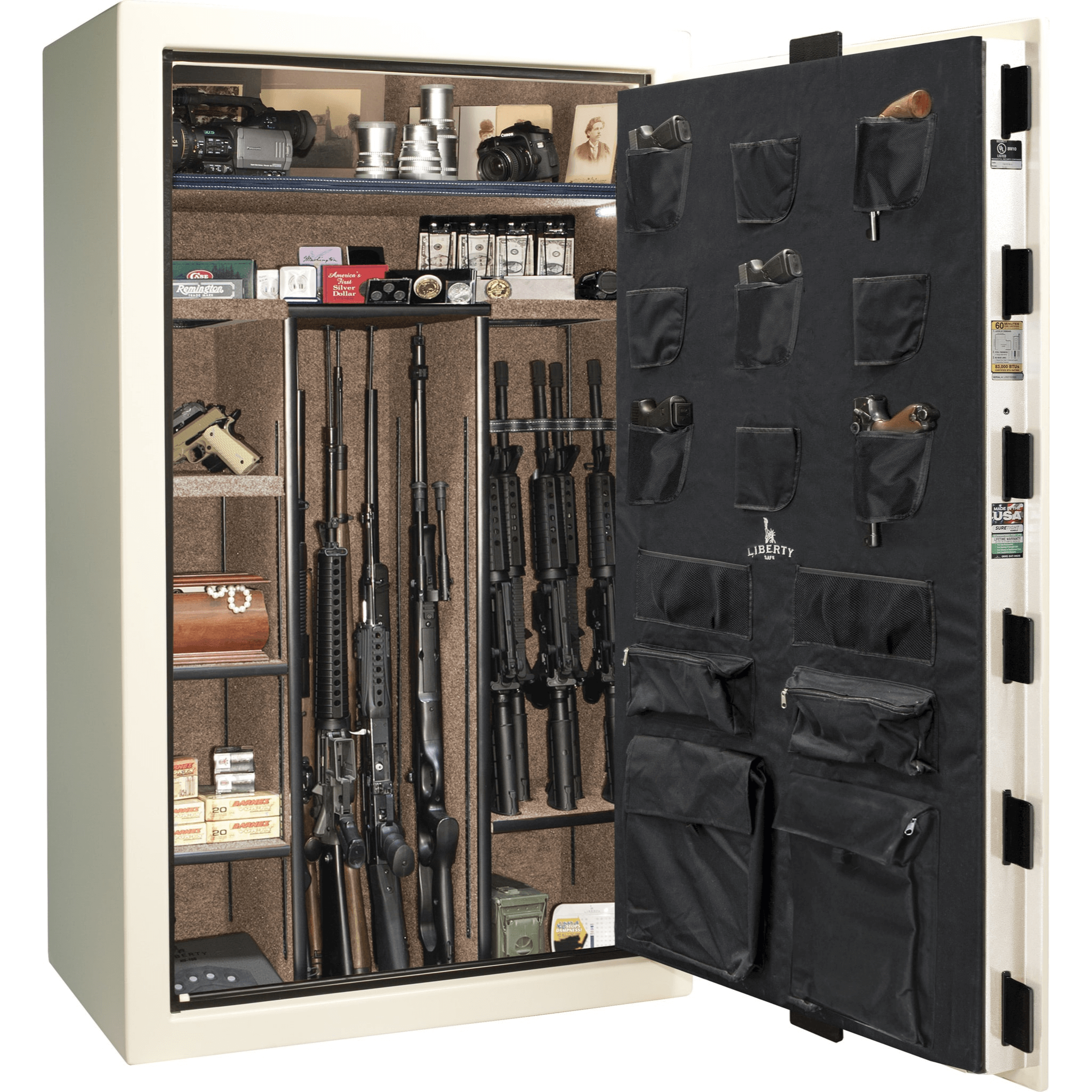 Colonial Series | Level 4 Security | 75 Minute Fire Protection | 50XT | DIMENSIONS: 72.5"(H) X 42"(W) X 27.5"(D*) | White Gloss Black Chrome | Electronic Lock Open | Idaho Safe & Vault, Caldwell Idaho