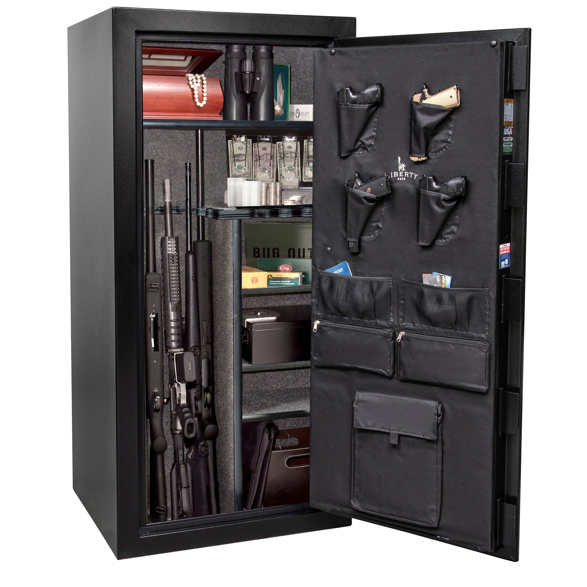 Centurion DLX 32 | Level 1 Security | 40 Minute Fire Protection | Dimensions: 59.5" x 28.25" x 24.5" | Textured Black | Chrome | Elock - Open Door - Full | Idaho Safe & Vault, Caldwell Idaho