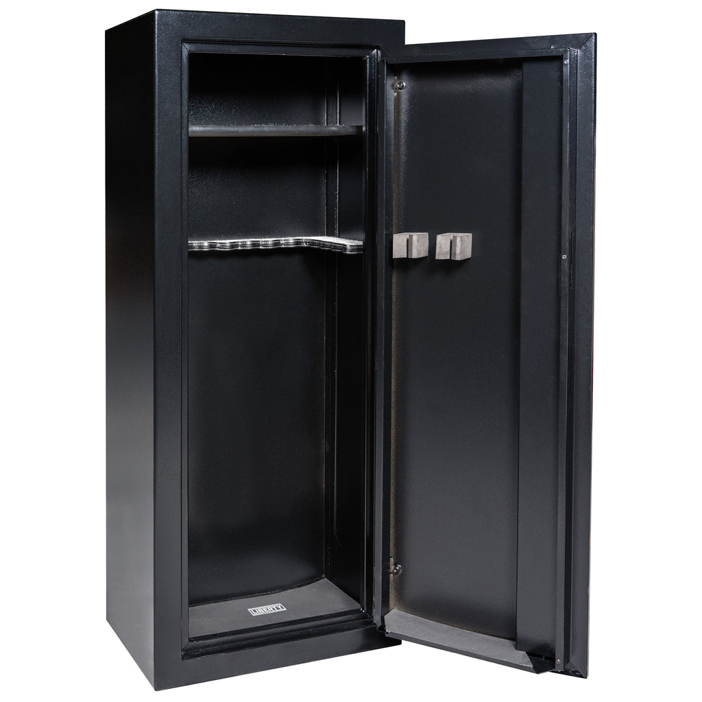 Gun Cabinet 14 | Dimensions: 59"(H) x 24"(W) x 16"(D*) | Textured Black - Open | Idaho Safe & Vault, Caldwell Idaho