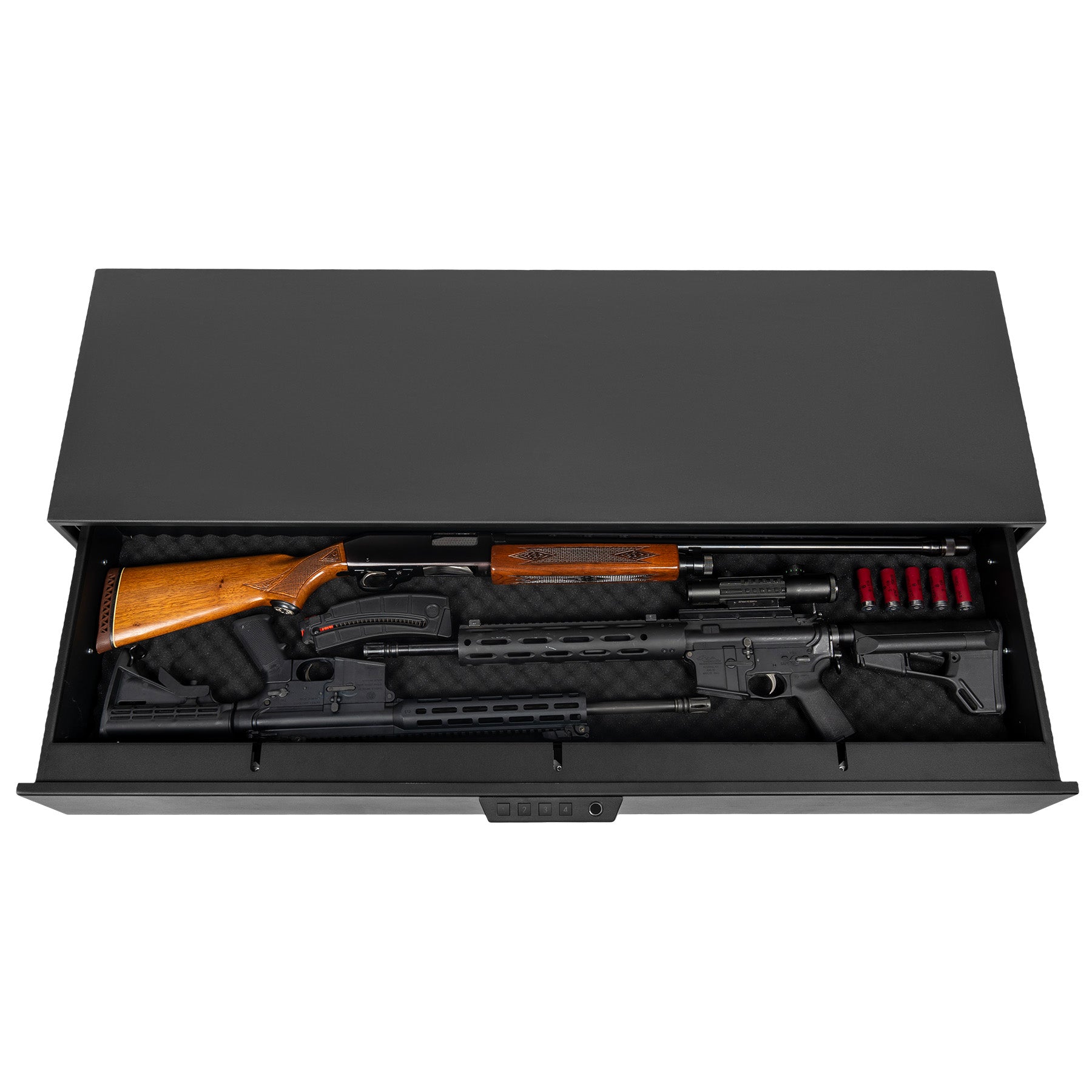 HDV-700X | Home Defense Biometric Compact Vault | 16"(D) X 52”(W) X 7”(H) - Open | Idaho Safe & Vault, Caldwell Idaho
