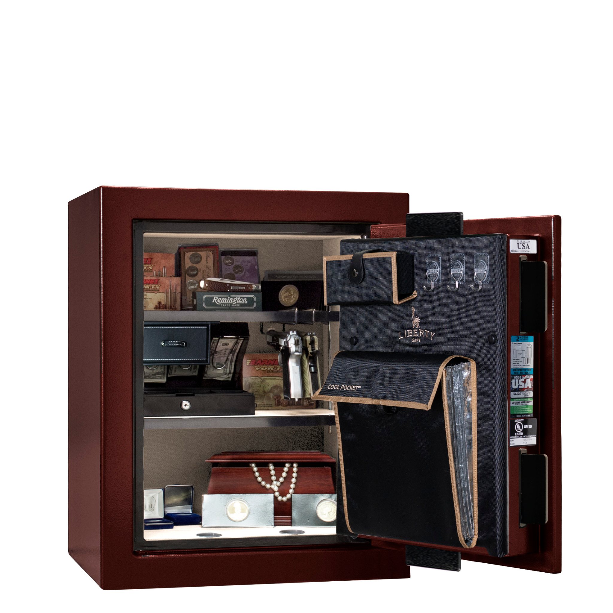 Premium Home Series | Level 7 Security | 2 Hour Fire Protection | 08 | Dimensions: 29.75"(H) x 24.5"(W) x 19"(D) | Burgundy Gloss Brass - Open Door | Idaho Safe & Vault, Caldwell Idaho