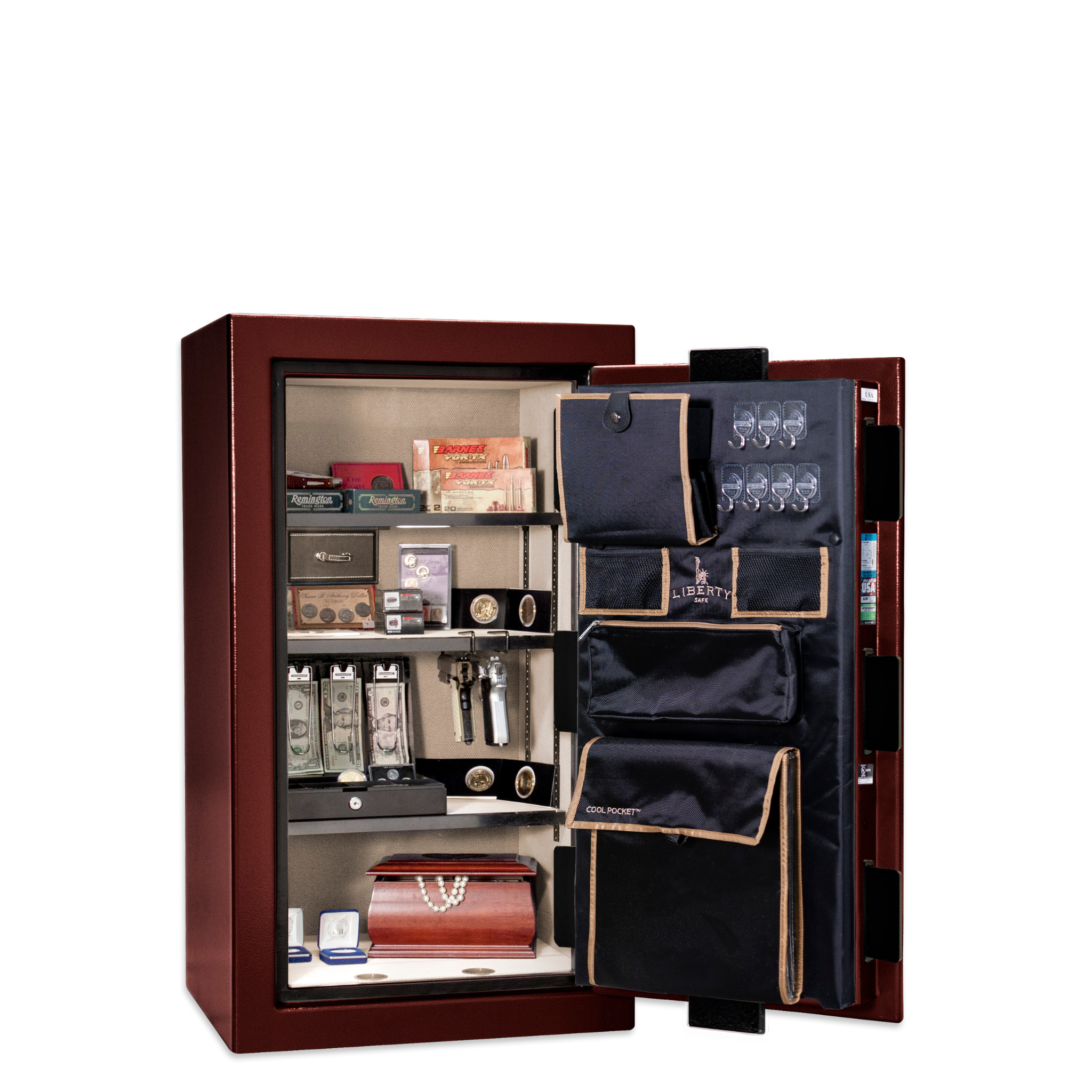 Premium Home Series | Level 7 Security | 2 Hour Fire Protection | 12 | Dimensions: 41.75"(H) x 24.5"(W) x 19"(D) | Burgundy Marble Black Chrome - Open Door | Idaho Safe & Vault, Caldwell Idaho