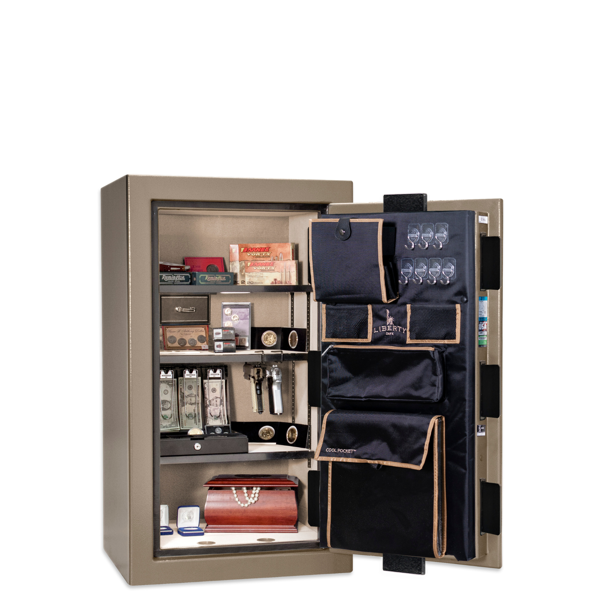 Premium Home Series | Level 7 Security | 2 Hour Fire Protection | 12 | Dimensions: 41.75"(H) x 24.5"(W) x 19"(D) | Champagne Marble - Open Door | Idaho Safe & Vault, Caldwell Idaho