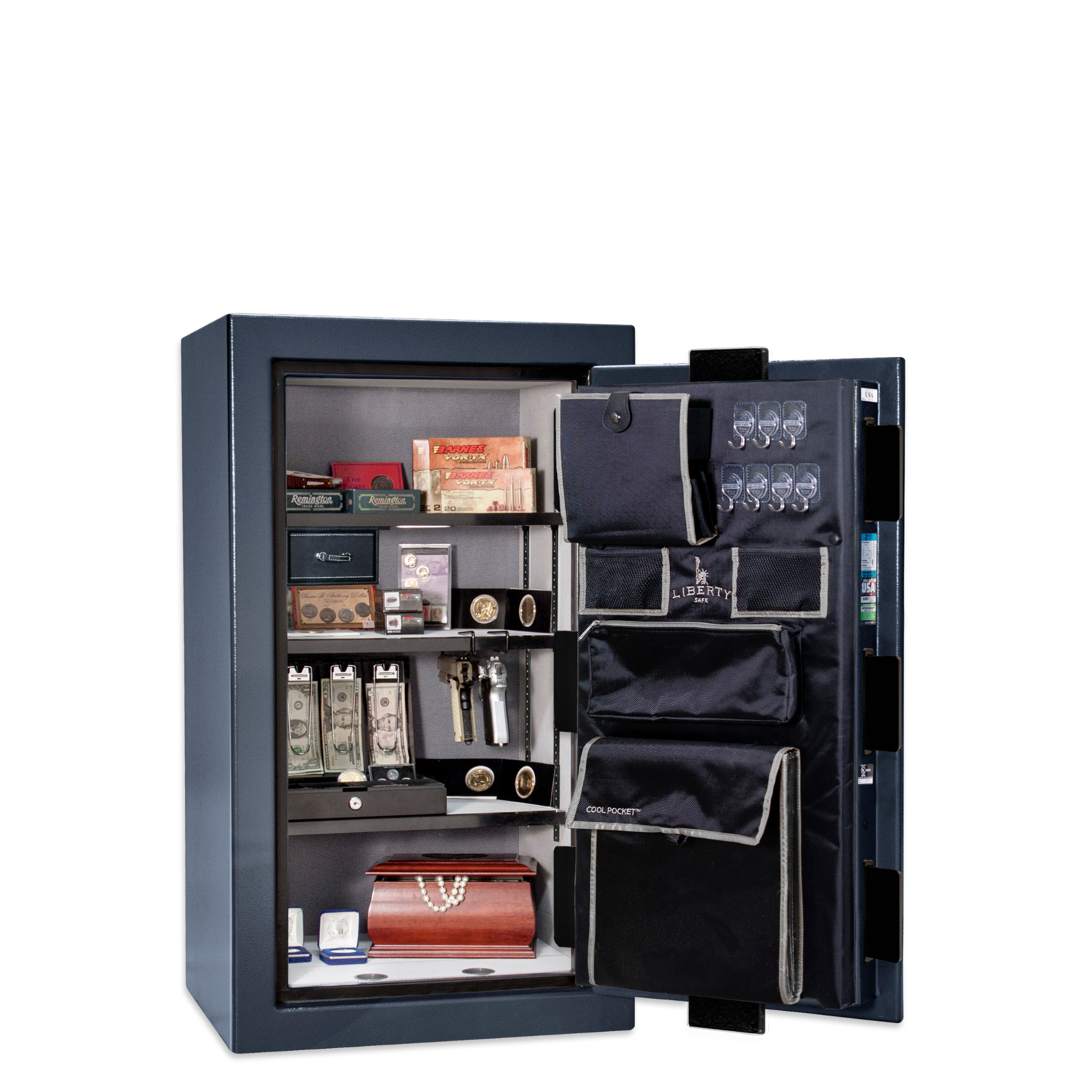 Premium Home Series | Level 7 Security | 2 Hour Fire Protection | 12 | Dimensions: 41.75"(H) x 24.5"(W) x 19"(D) | Blue Gloss - Open Door | Idaho Safe & Vault, Caldwell Idaho