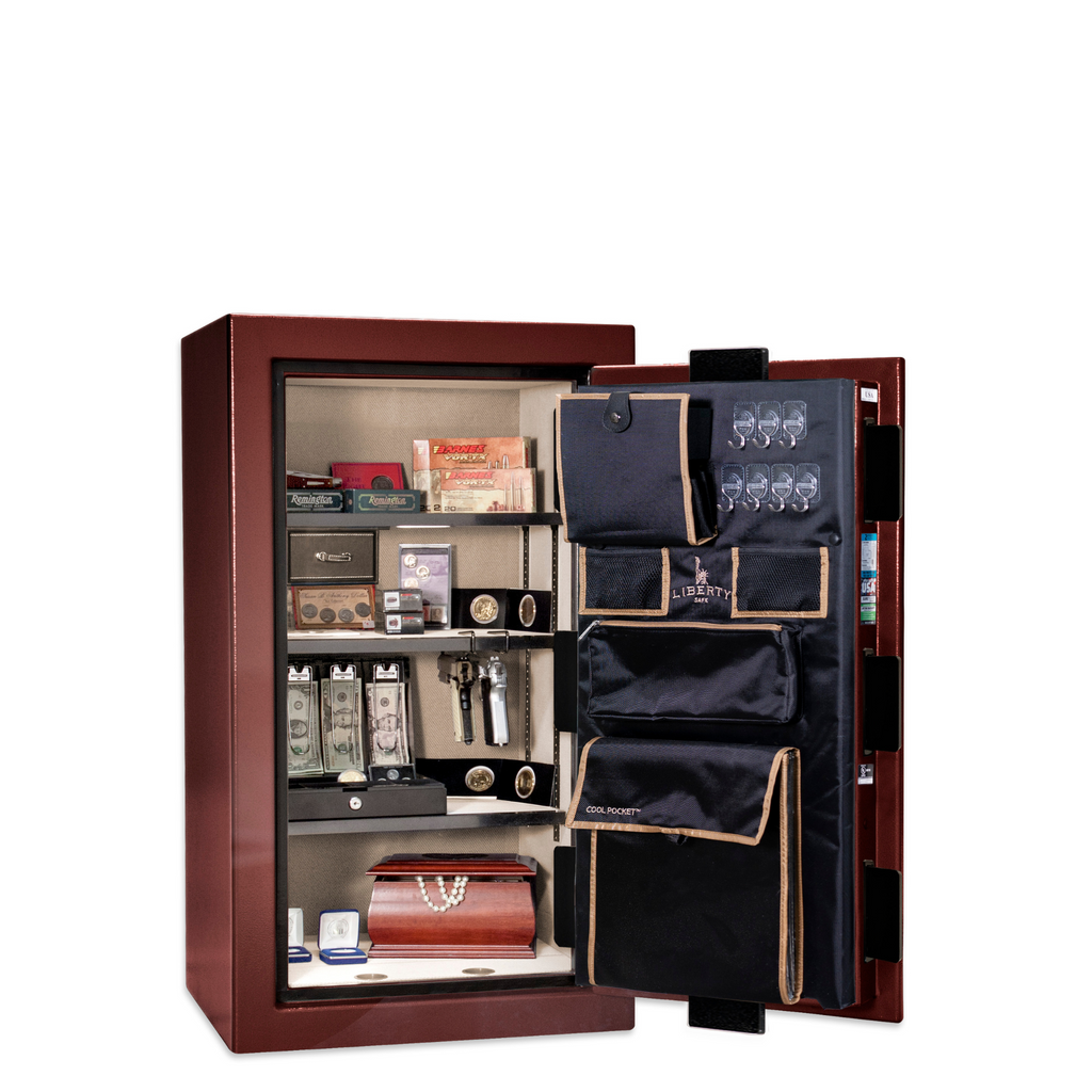 Premium Home Series | Level 7 Security | 2 Hour Fire Protection | 12 | Dimensions: 41.75"(H) x 24.5"(W) x 19"(D) | Burgundy Gloss Black Chrome - Open Door | Idaho Safe & Vault, Caldwell Idaho