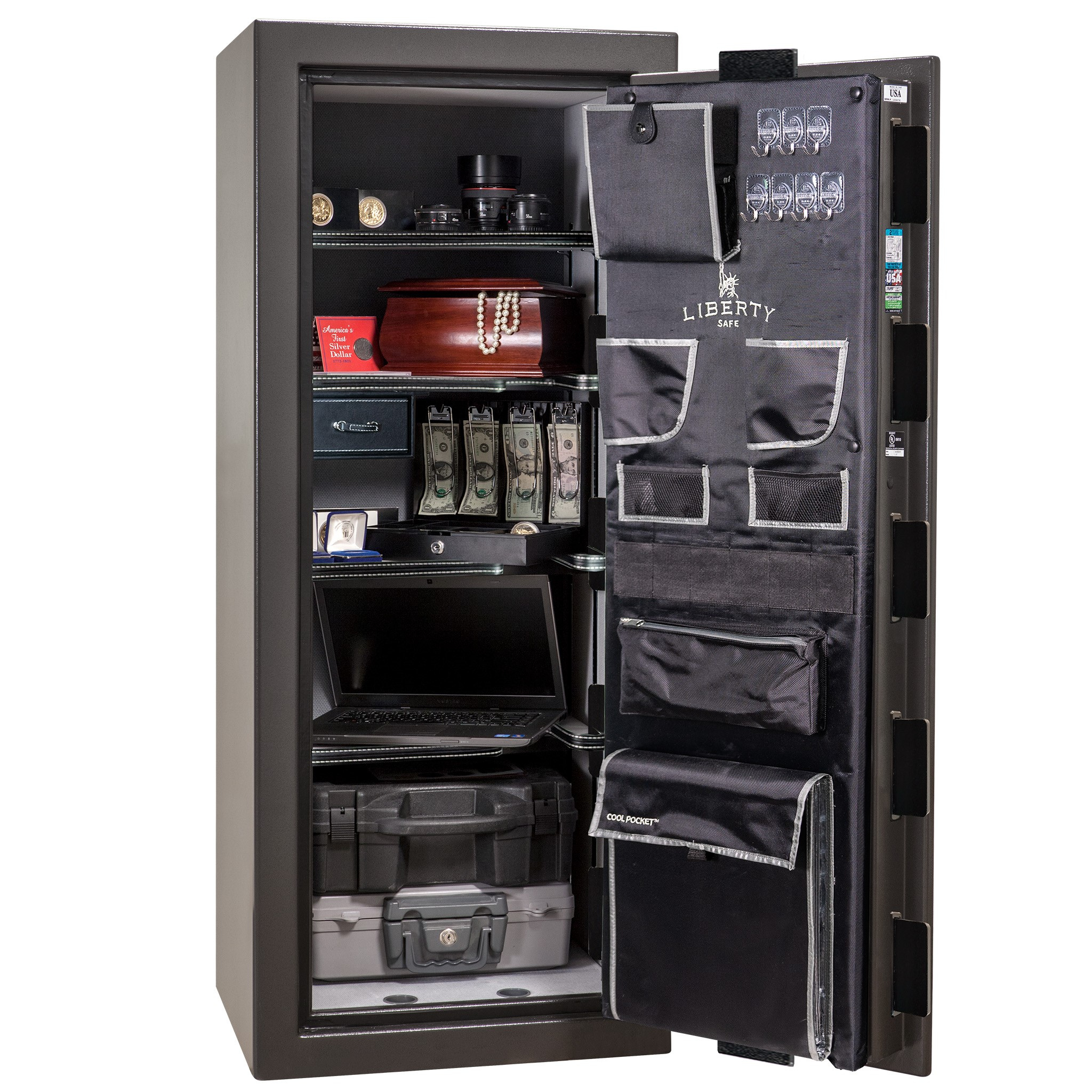 Premium Home Series | Level 7 Security | 2 Hour Fire Protection | 17 | Dimensions: 60.25"(H) x 24.5"(W) x 19"(D) | Gray Marble - Open Door | Idaho Safe & Vault, Caldwell Idaho