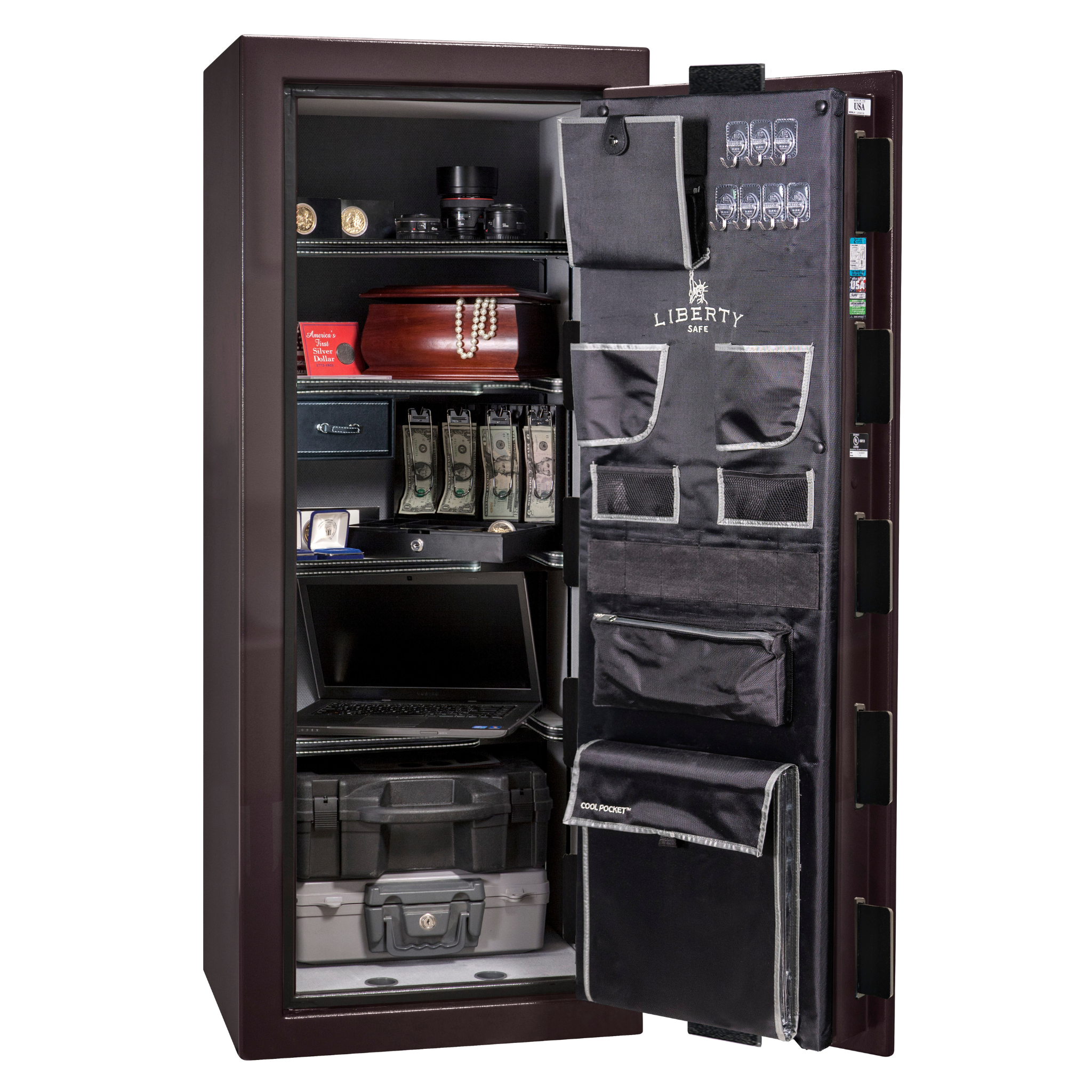 Premium Home Series | Level 7 Security | 2 Hour Fire Protection | 17 | Dimensions: 60.25"(H) x 24.5"(W) x 19"(D) | Black Cherry Gloss - Open Door | Idaho Safe & Vault, Caldwell Idaho