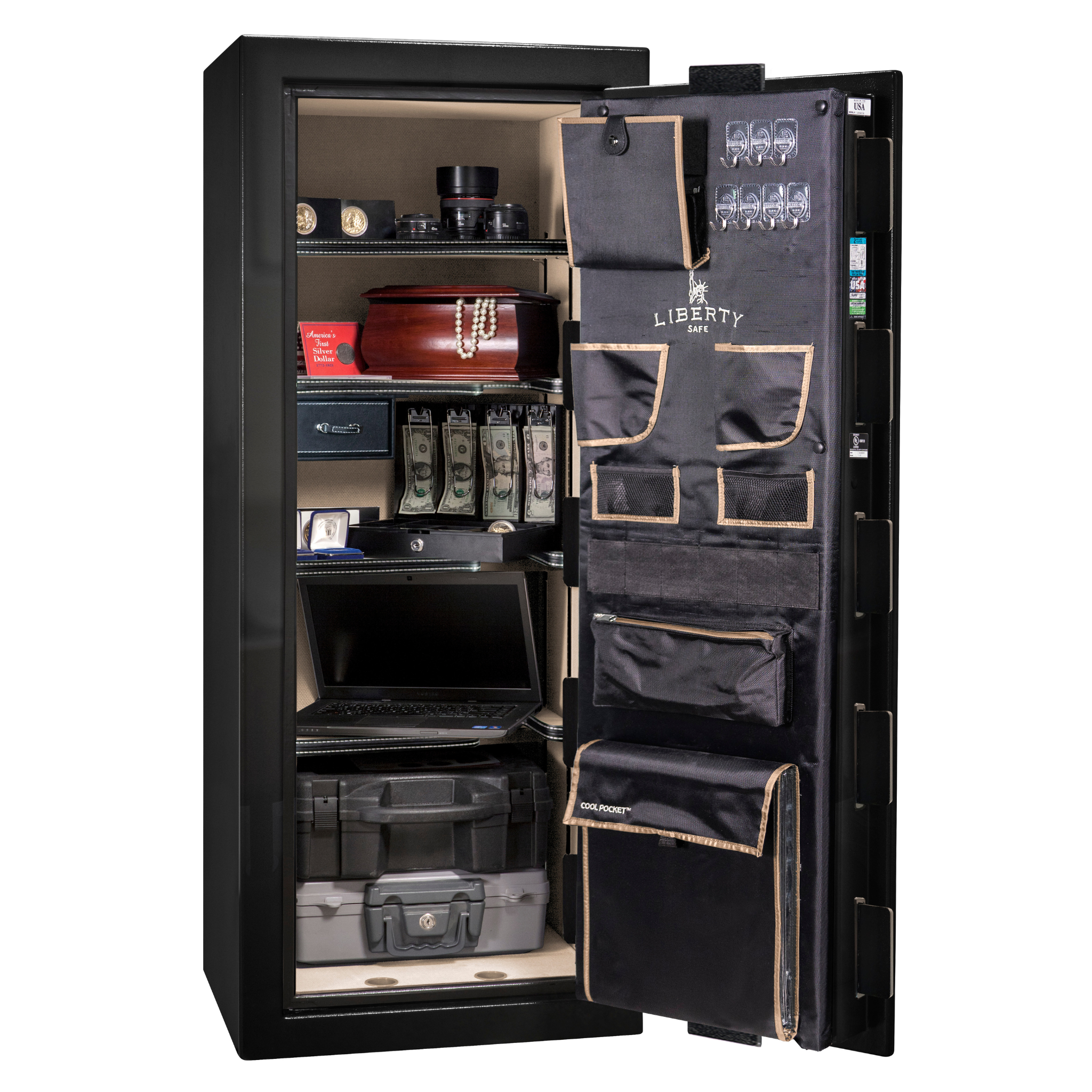 Premium Home Series | Level 7 Security | 2 Hour Fire Protection | 17 | Dimensions: 60.25"(H) x 24.5"(W) x 19"(D) | Black Gloss Black Chrome - Open Door | Idaho Safe & Vault, Caldwell Idaho