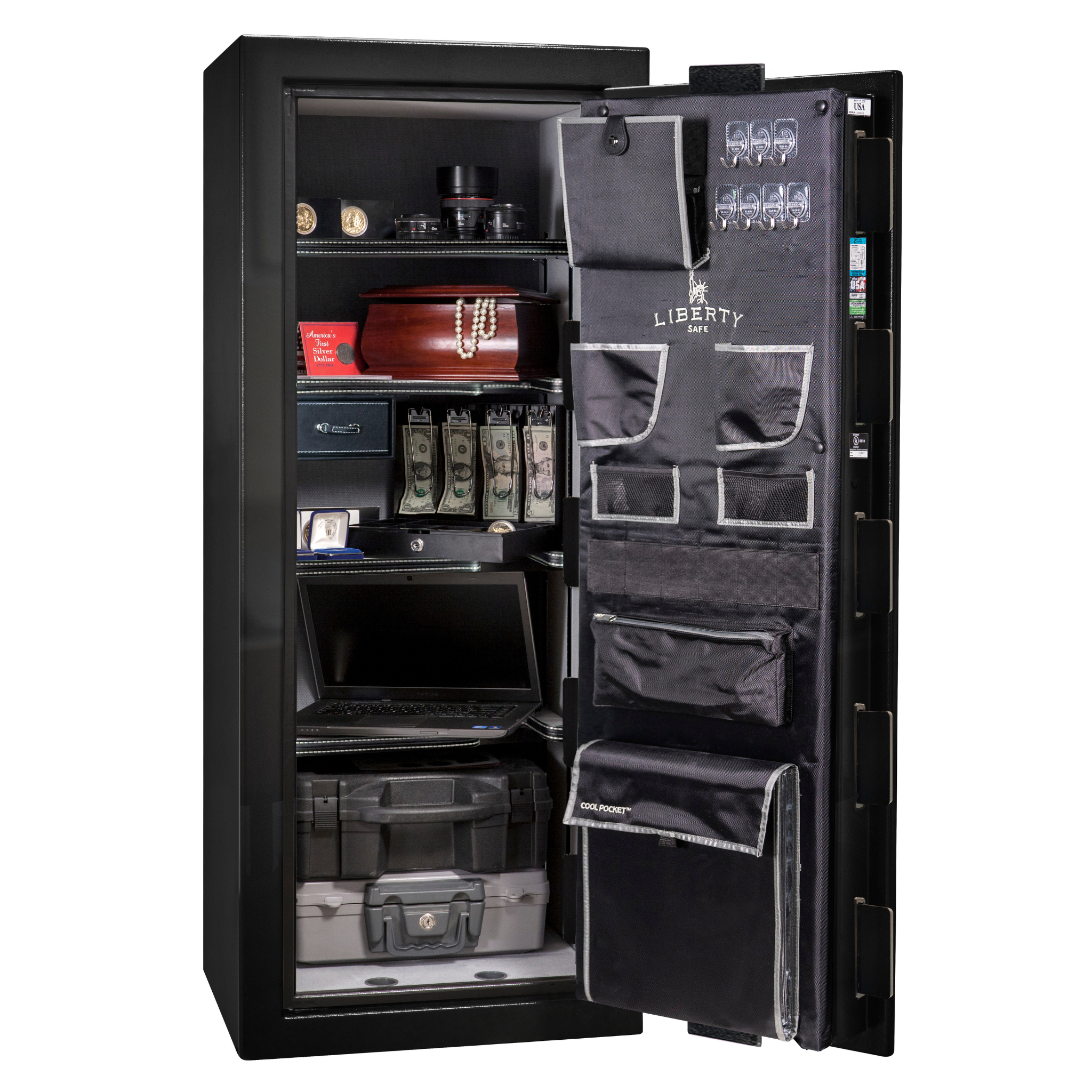 Premium Home Series | Level 7 Security | 2 Hour Fire Protection | 17 | Dimensions: 60.25"(H) x 24.5"(W) x 19"(D) | Black Gloss Chrome - Open Door | Idaho Safe & Vault, Caldwell Idaho