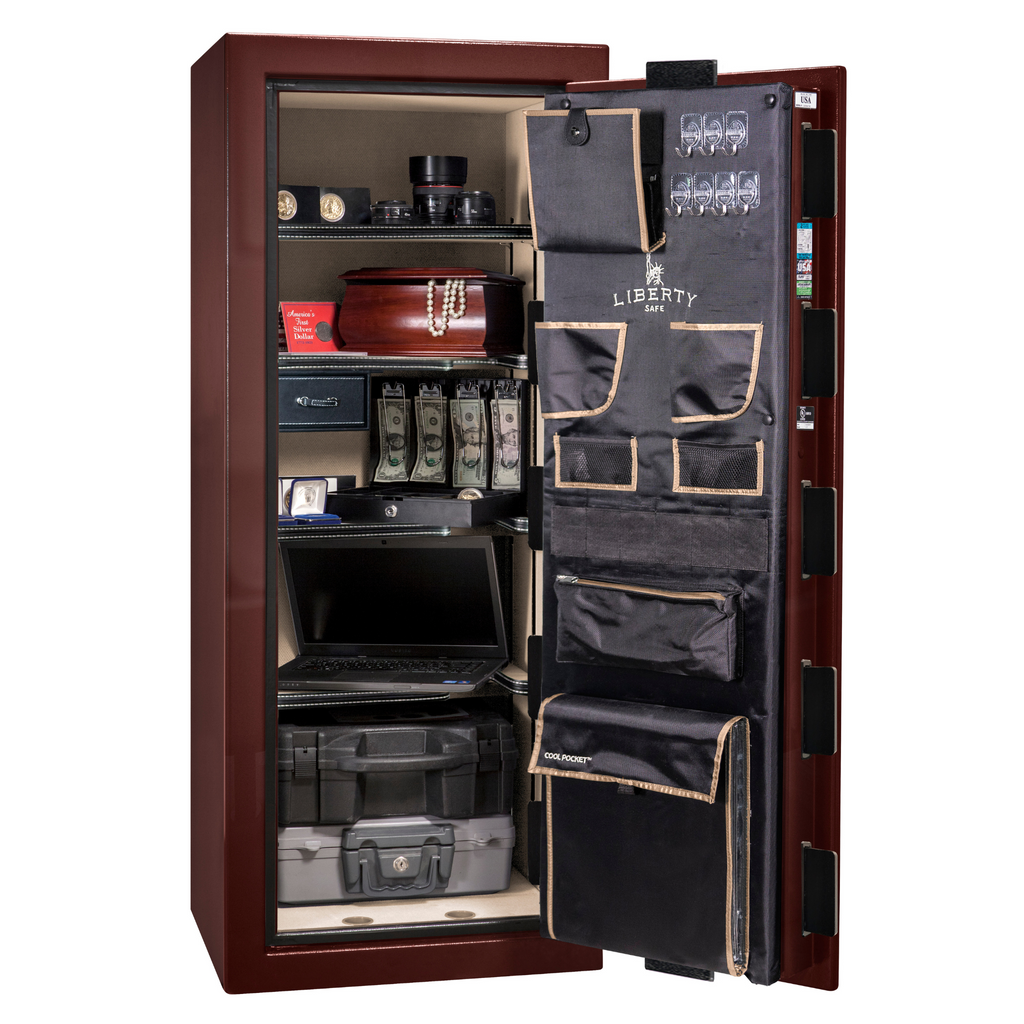Premium Home Series | Level 7 Security | 2 Hour Fire Protection | 17 | Dimensions: 60.25"(H) x 24.5"(W) x 19"(D) | Burgundy Gloss Brass - Open Door | Idaho Safe & Vault, Caldwell Idaho