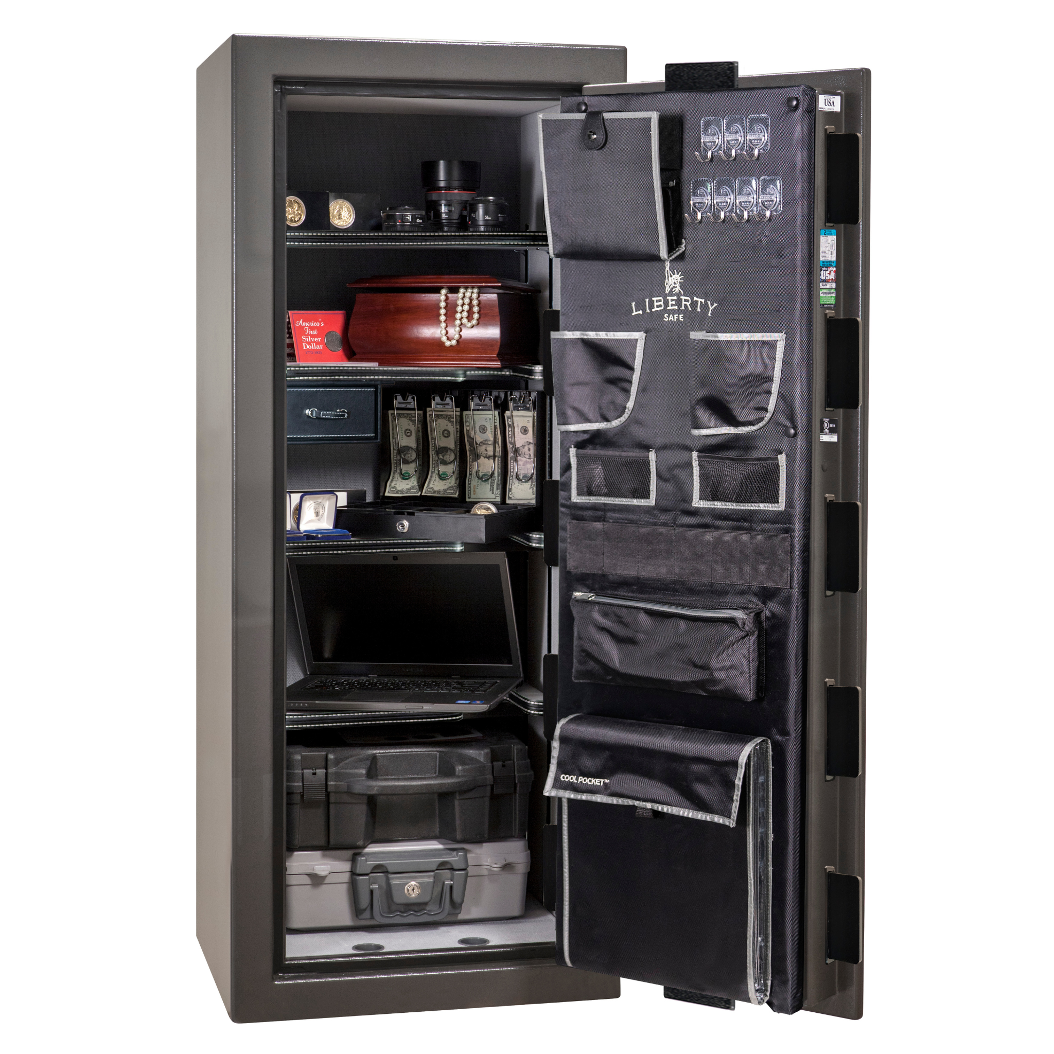 Premium Home Series | Level 7 Security | 2 Hour Fire Protection | 17 | Dimensions: 60.25"(H) x 24.5"(W) x 19"(D) | Gray Gloss - Open Door | Idaho Safe & Vault, Caldwell Idaho