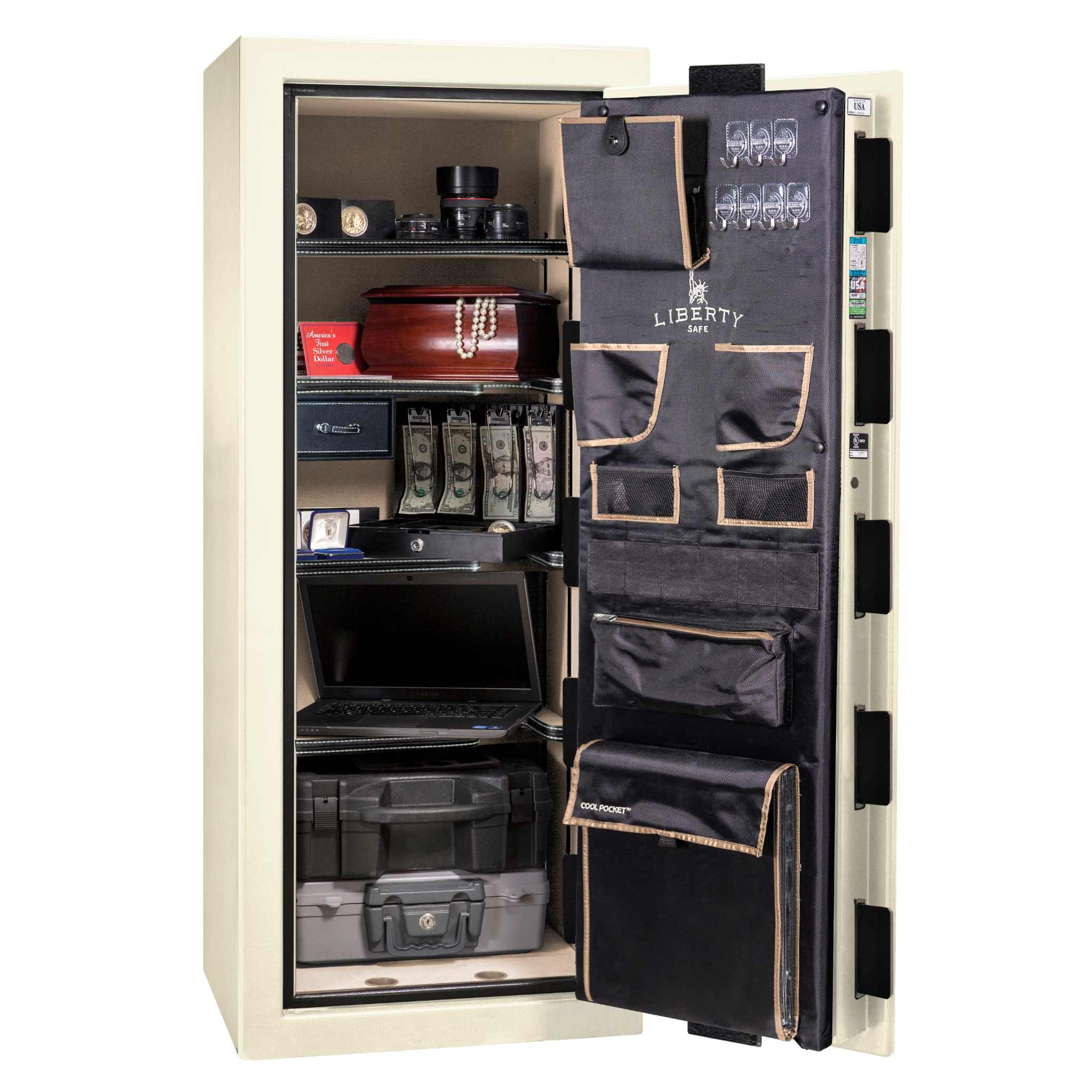 Premium Home Series | Level 7 Security | 2 Hour Fire Protection | 17 | Dimensions: 60.25"(H) x 24.5"(W) x 19"(D) | White Gloss - Open Door | Idaho Safe & Vault, Caldwell Idaho