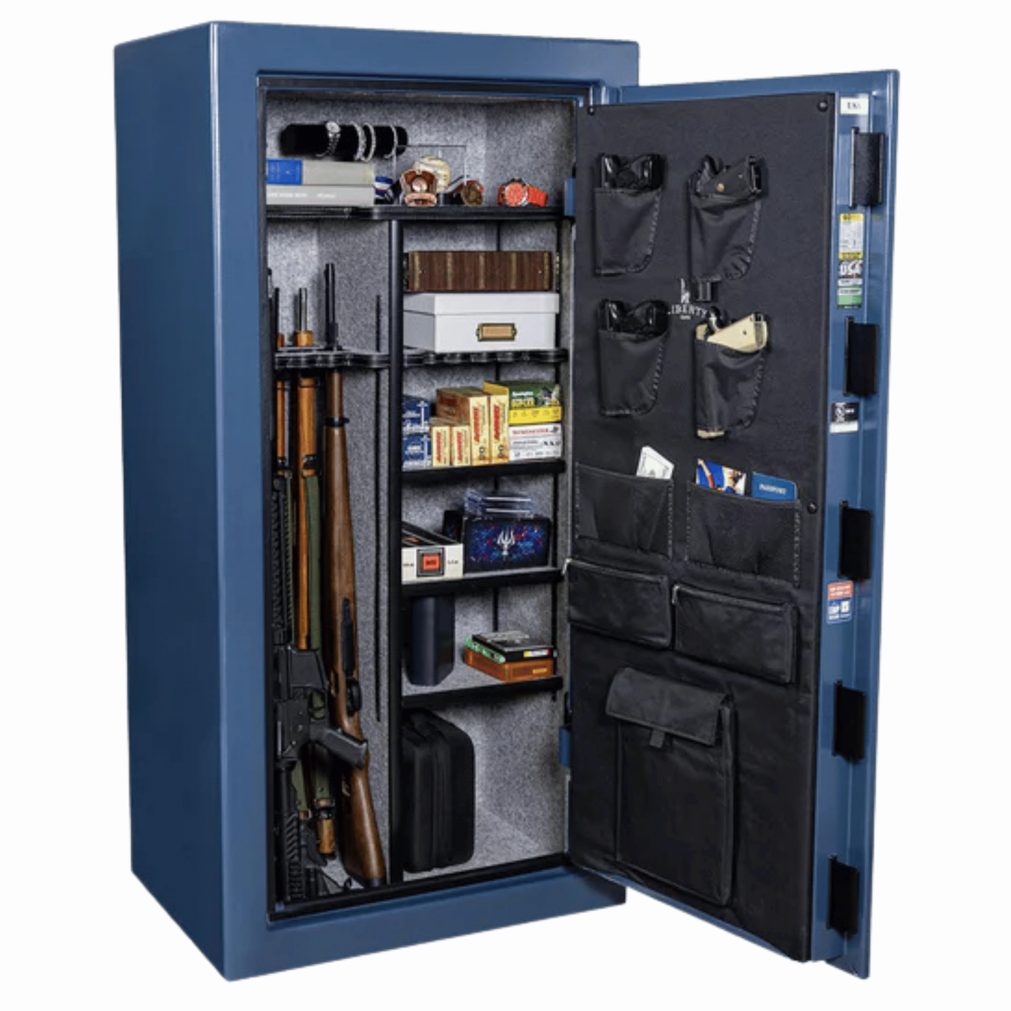 Liberty USA 250th Commemorative Gun Safe | Textured Blue — Open Interior | Idaho Safe & Vault