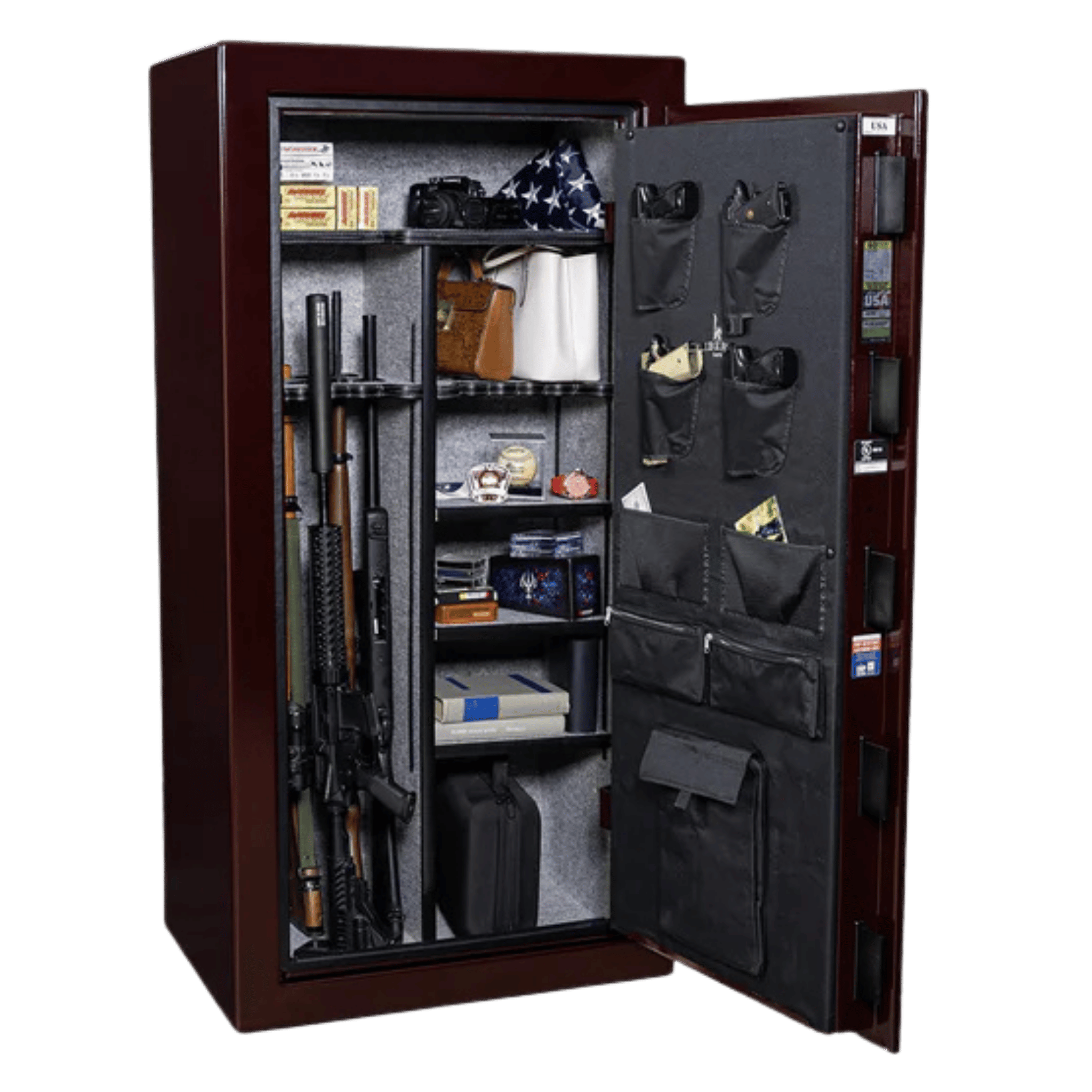 Liberty USA 250th Commemorative Gun Safe | Burgundy Marble — Open Interior | Idaho Safe & Vault