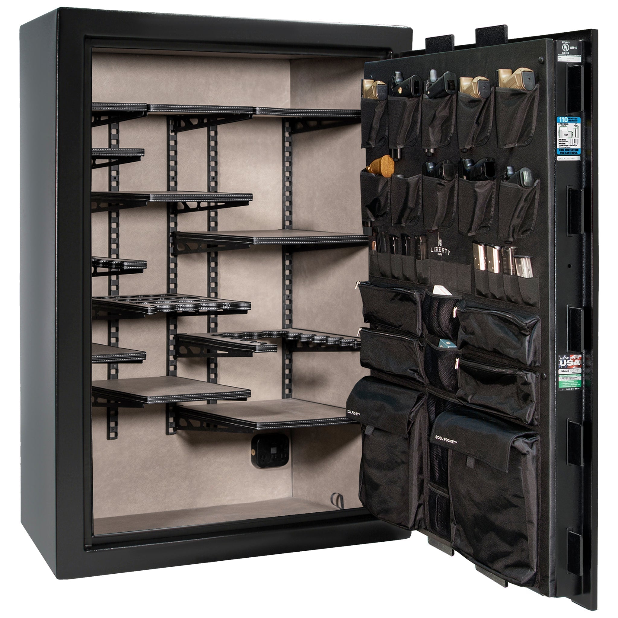 Franklin 45 | Pro Flex Interior | Level 5 Security | 110 Minute Fire Protection | Dimensions: 60.5"(H) x 42"(W) x 27.5"(D) | Up to 60 Long Guns | Black Gloss | Electronic Lock - Open | Idaho Safe & Vault, Caldwell Idaho