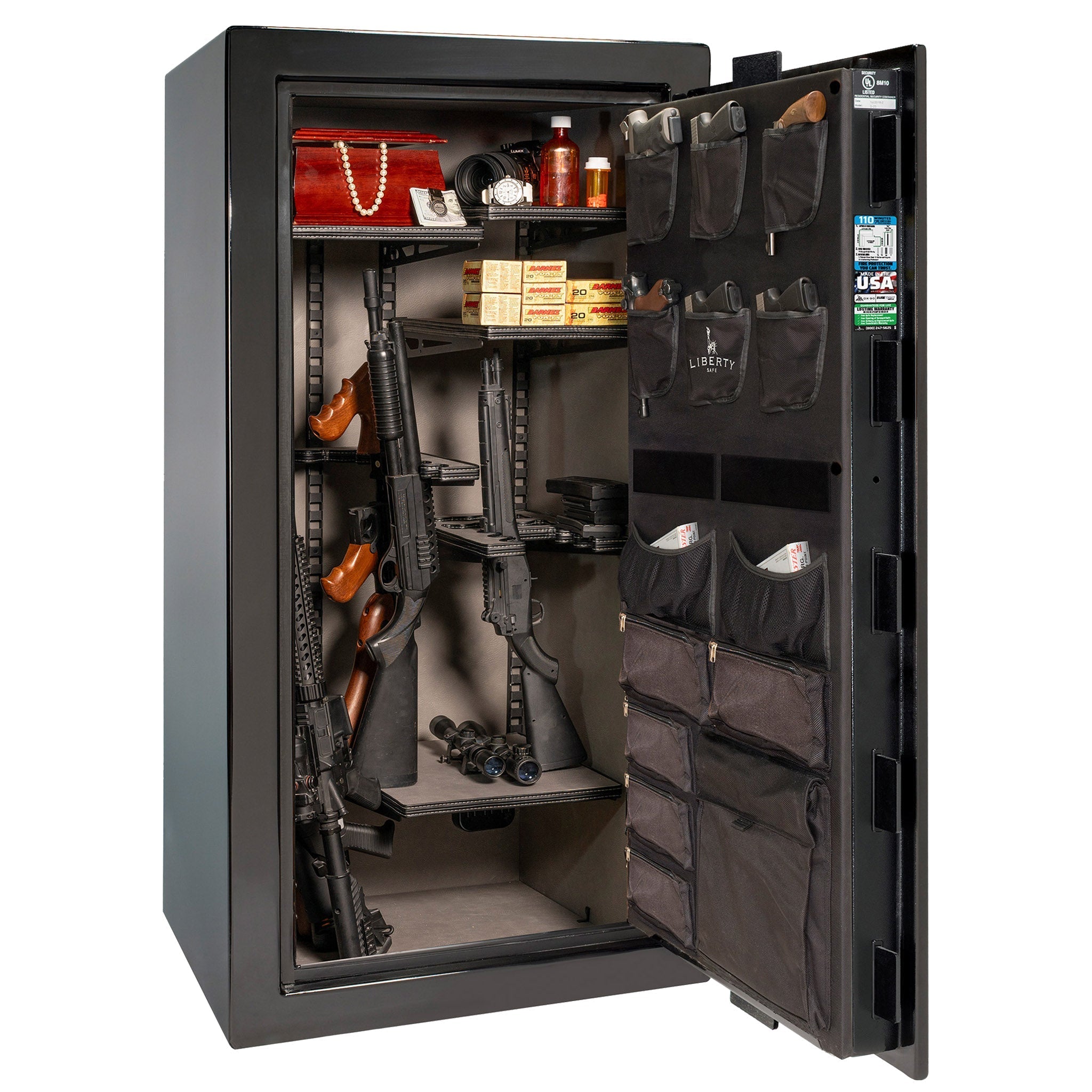Franklin Series | Level 5 Security | 110 Minute Fire Protection | 29 | DIMENSIONS: 60.5"(H) X 30"(W) X 27.5"(D*) | Black Gloss | ProFlex Modular Shelving – Open Door | Idaho Safe & Vault, Caldwell Idaho