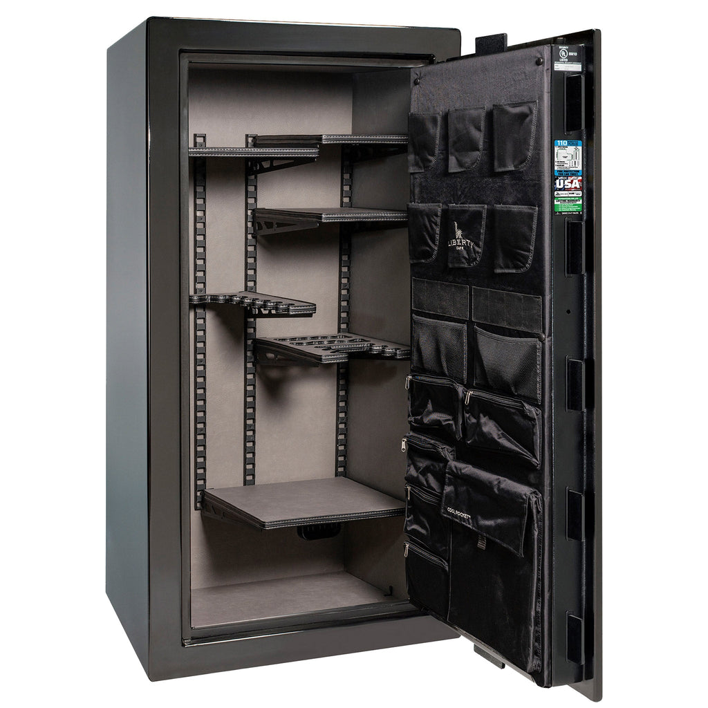 Franklin Series | Level 5 Security | 110 Minute Fire Protection | 29 | DIMENSIONS: 60.5"(H) X 30"(W) X 27.5"(D*) | Black Gloss | ProFlex Modular Shelving – Open Door Empty | Idaho Safe & Vault, Caldwell Idaho