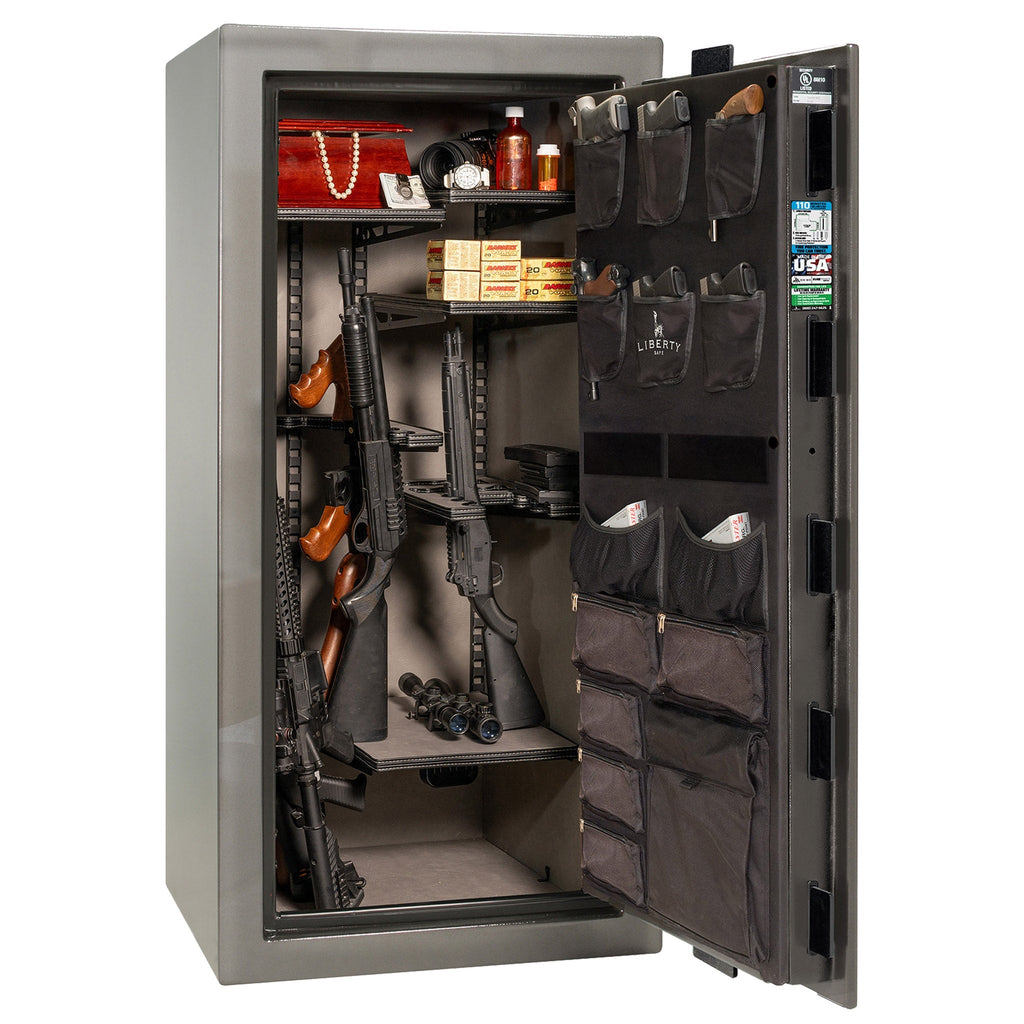 Franklin Series | Level 5 Security | 110 Minute Fire Protection | 29 | DIMENSIONS: 60.5"(H) X 30"(W) X 27.5"(D*) | Gray Gloss | ProFlex Modular Shelving – Open Door Empty | Idaho Safe & Vault, Caldwell Idaho