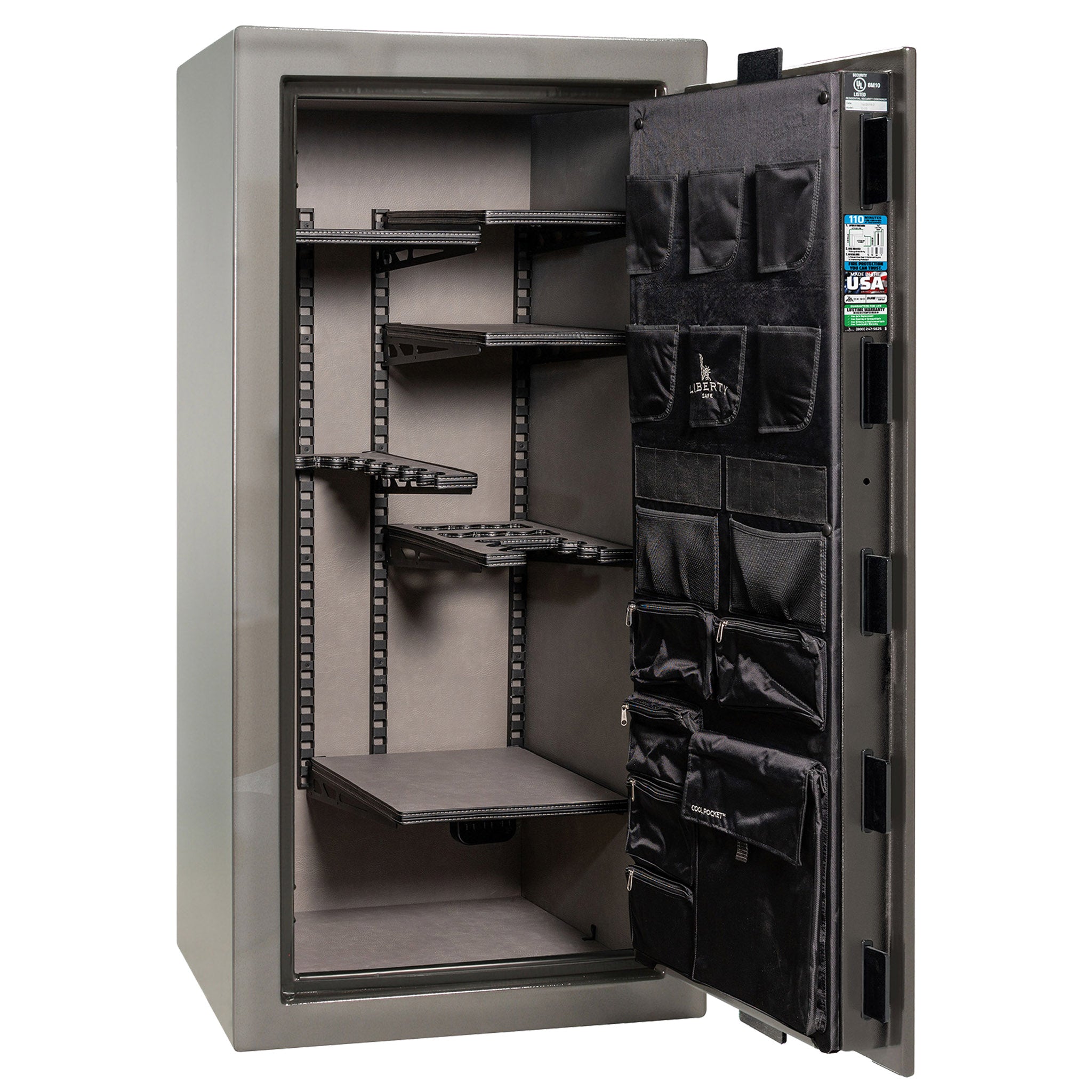 Franklin Series | Level 5 Security | 110 Minute Fire Protection | 29 | DIMENSIONS: 60.5"(H) X 30"(W) X 27.5"(D*) | Gray Gloss | ProFlex Modular Shelving – Open Door Empty | Idaho Safe & Vault, Caldwell Idaho