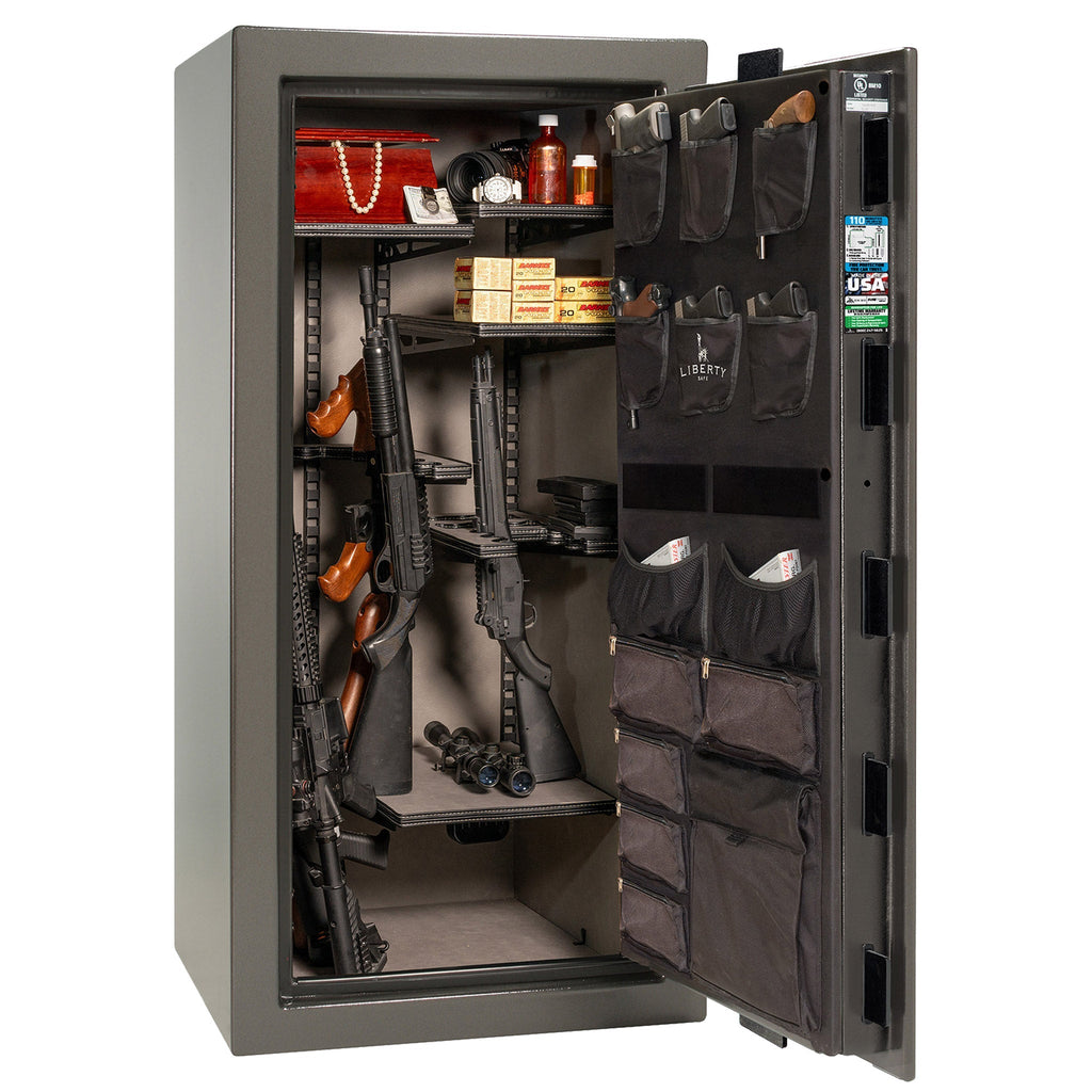 Franklin Series | Level 5 Security | 110 Minute Fire Protection | 29 | DIMENSIONS: 60.5"(H) X 30"(W) X 27.5"(D*) | Gray Marble| ProFlex Modular Shelving – Open Door | Idaho Safe & Vault, Caldwell Idaho
