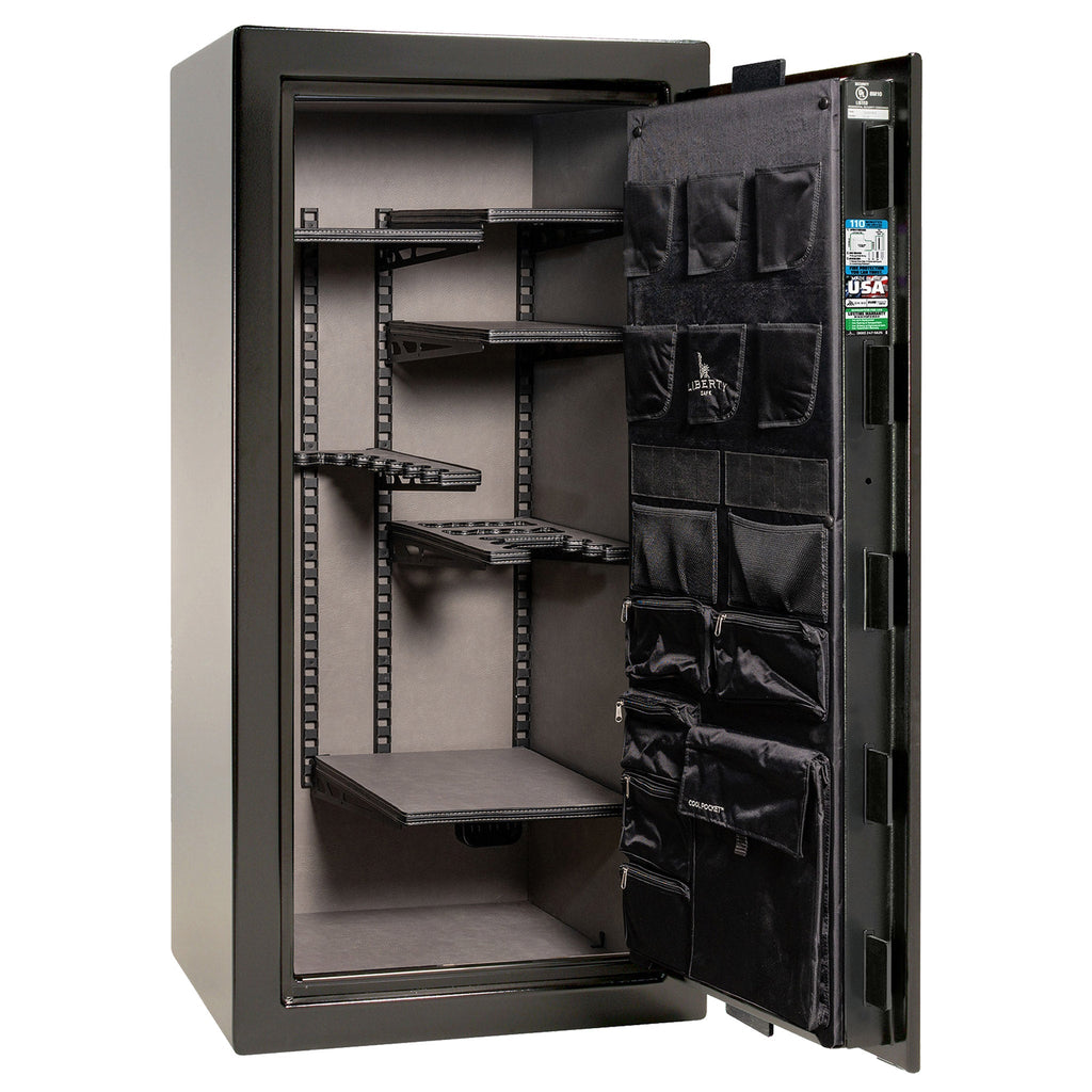 Franklin Series | Level 5 Security | 110 Minute Fire Protection | 29 | DIMENSIONS: 60.5"(H) X 30"(W) X 27.5"(D*) | Textured Black | ProFlex Modular Shelving – Open Door Empty | Idaho Safe & Vault, Caldwell Idaho