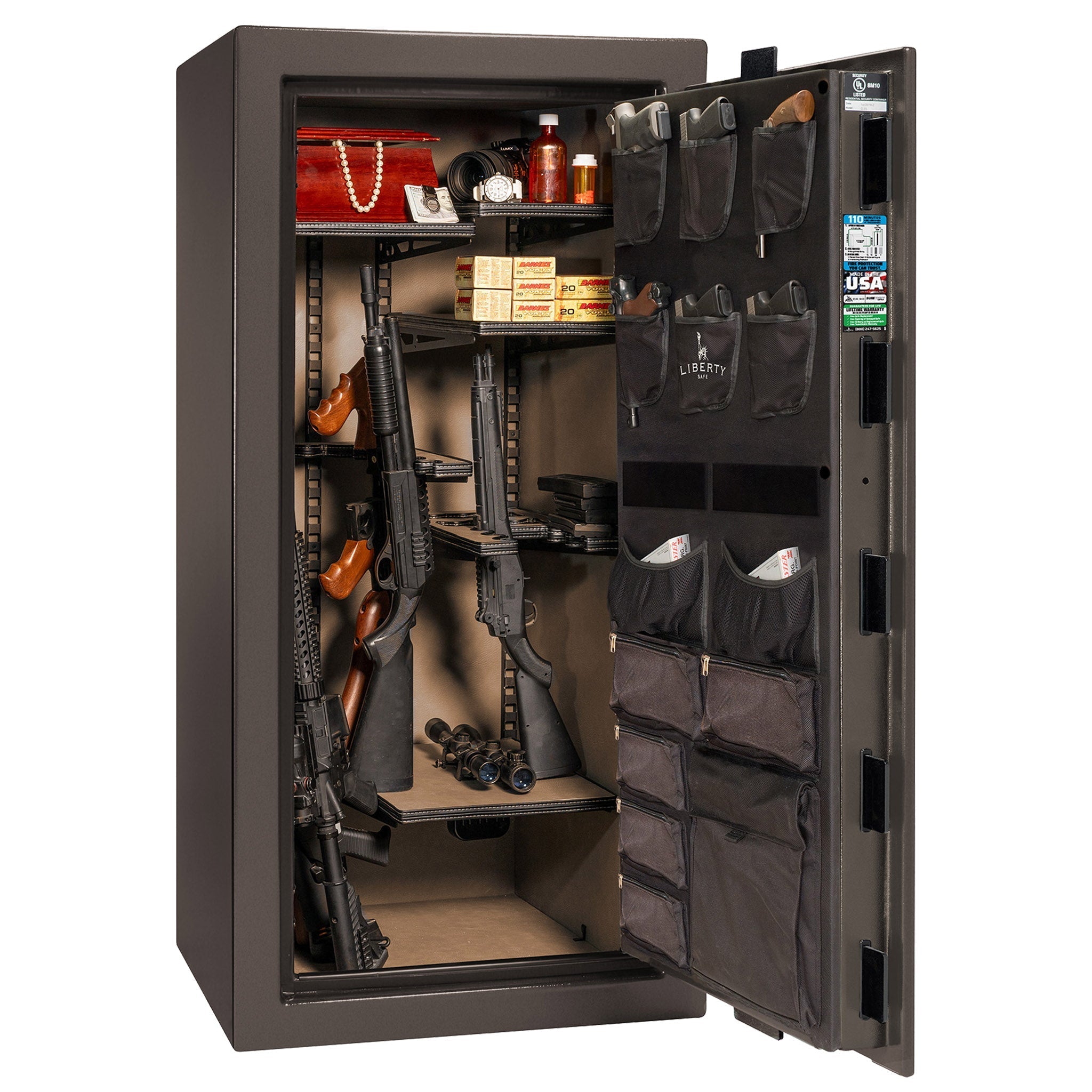 Franklin Series | Level 5 Security | 110 Minute Fire Protection | 29 | DIMENSIONS: 60.5"(H) X 30"(W) X 27.5"(D*) | Textured Bronze | ProFlex Modular Shelving – Open Door | Idaho Safe & Vault, Caldwell Idaho