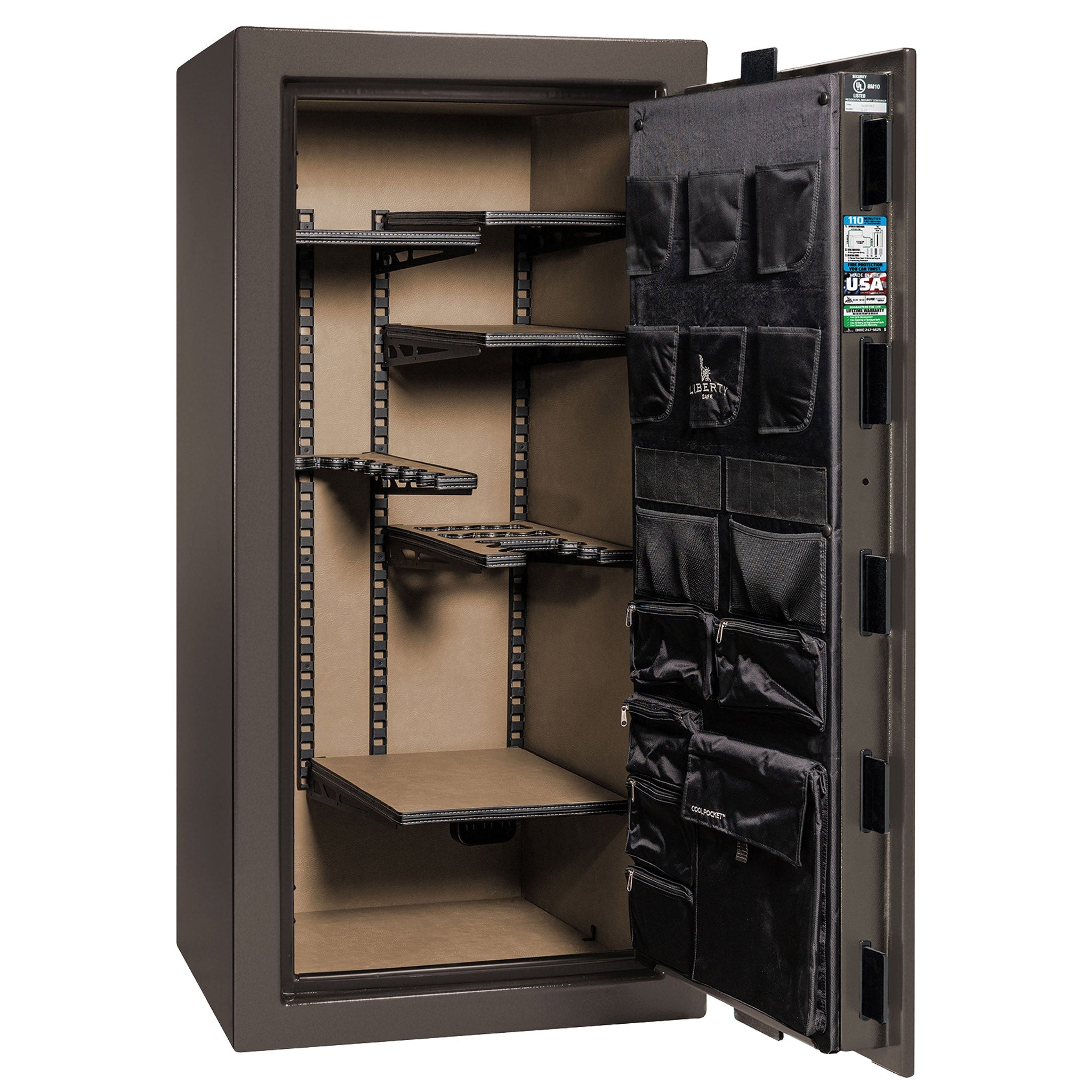 Franklin Series | Level 5 Security | 110 Minute Fire Protection | 29 | DIMENSIONS: 60.5"(H) X 30"(W) X 27.5"(D*) | Textured Bronze | ProFlex Modular Shelving – Open Door Empty | Idaho Safe & Vault, Caldwell Idaho