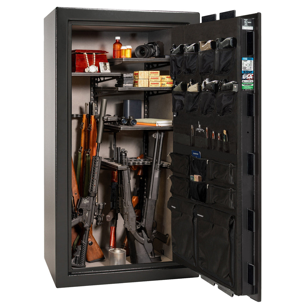 Franklin Series | Level 5 Security | 110 Minute Fire Protection | 40 | DIMENSIONS: 66.5"(H) X 36"(W) X 27.5"(D*) | Black Gloss | ProFlex Modular Shelving - Open Door | Idaho Safe & Vault, Caldwell Idaho