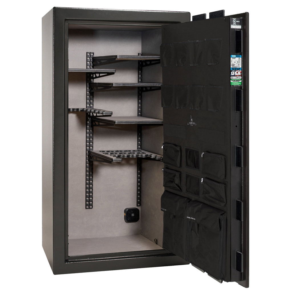 Franklin Series | Level 5 Security | 110 Minute Fire Protection | 40 | DIMENSIONS: 66.5"(H) X 36"(W) X 27.5"(D*) | Black Gloss | ProFlex Modular Shelving - Open Door Empty | Idaho Safe & Vault, Caldwell Idaho