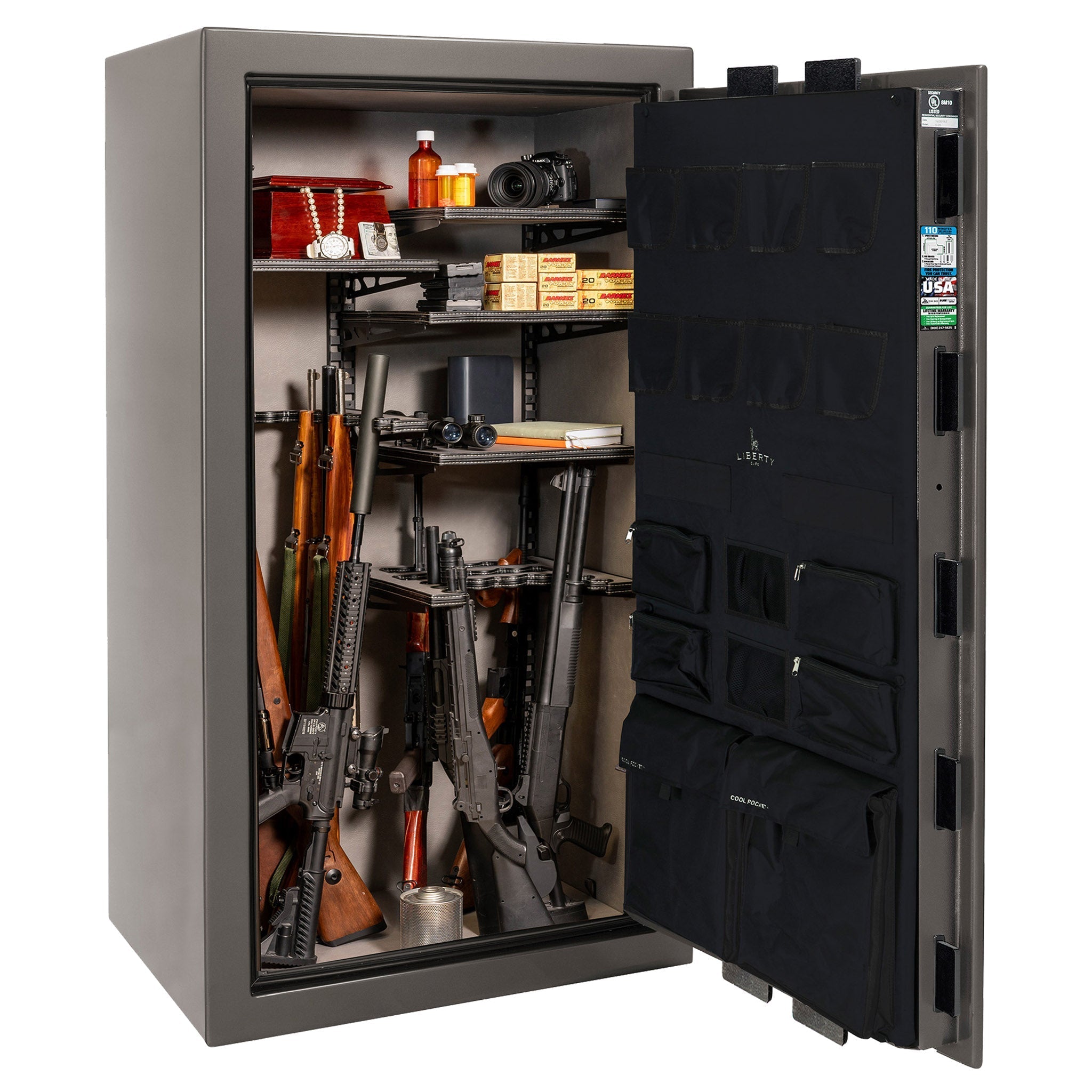 Franklin Series | Level 5 Security | 110 Minute Fire Protection | 40 | DIMENSIONS: 66.5"(H) X 36"(W) X 27.5"(D*) | Gray Gloss | ProFlex Modular Shelving - Open Door | Idaho Safe & Vault, Caldwell Idaho