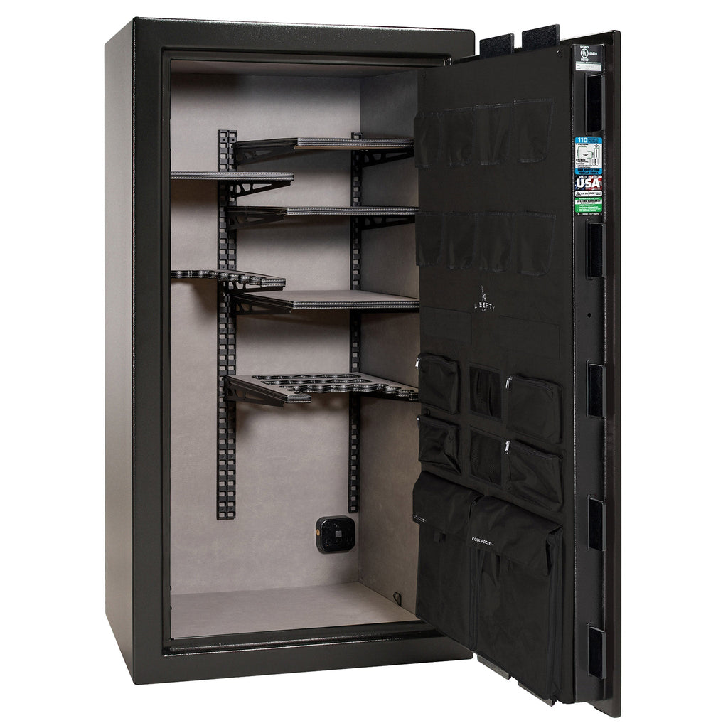 Franklin Series | Level 5 Security | 110 Minute Fire Protection | 40 | DIMENSIONS: 66.5"(H) X 36"(W) X 27.5"(D*) | Textured Black | ProFlex Modular Shelving – Open Door Empty | Idaho Safe & Vault, Caldwell Idaho