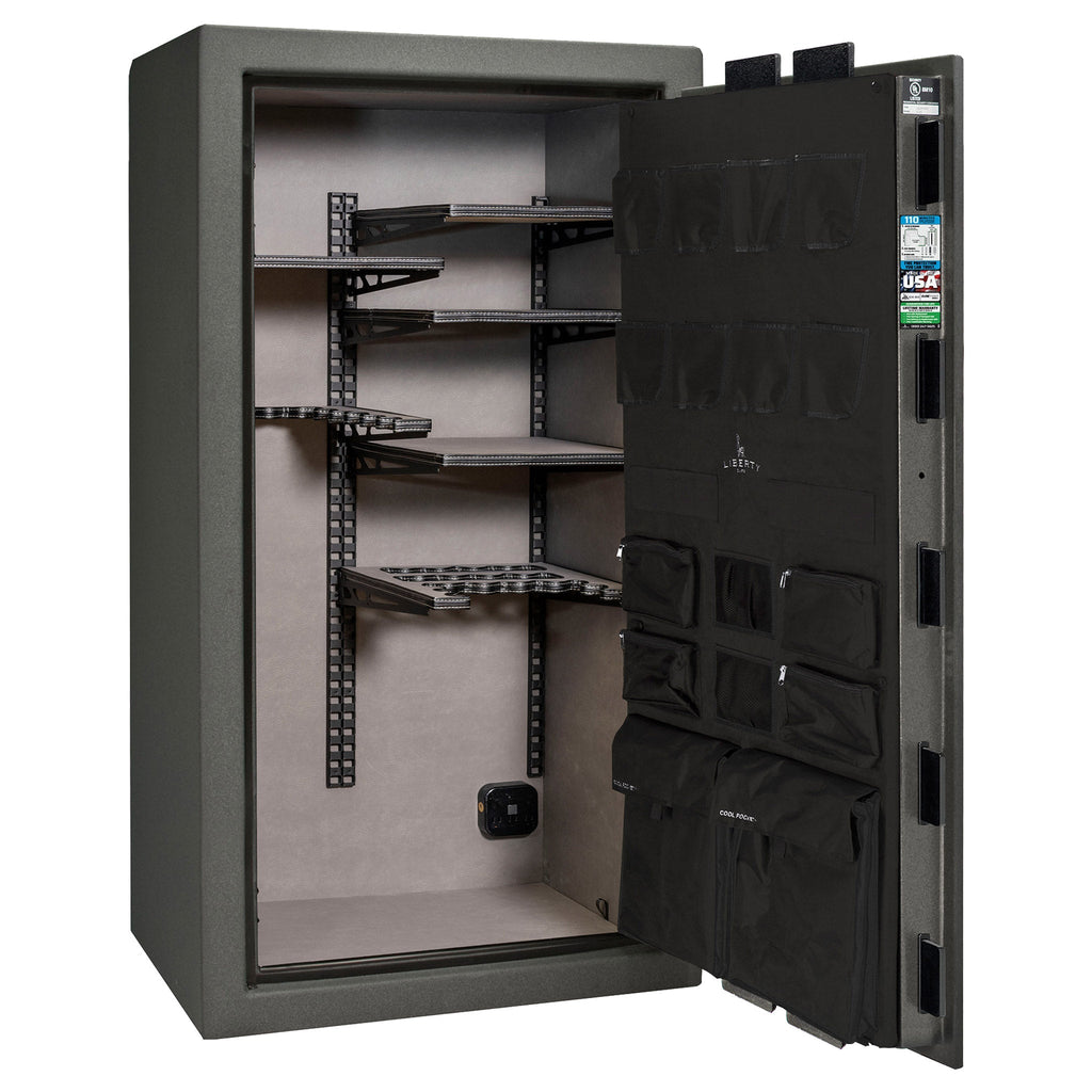 Franklin Series | Level 5 Security | 110 Minute Fire Protection | 40 | DIMENSIONS: 66.5"(H) X 36"(W) X 27.5"(D*) | Textured Granite | ProFlex Modular Shelving – Open Door Empty | Idaho Safe & Vault, Caldwell Idaho